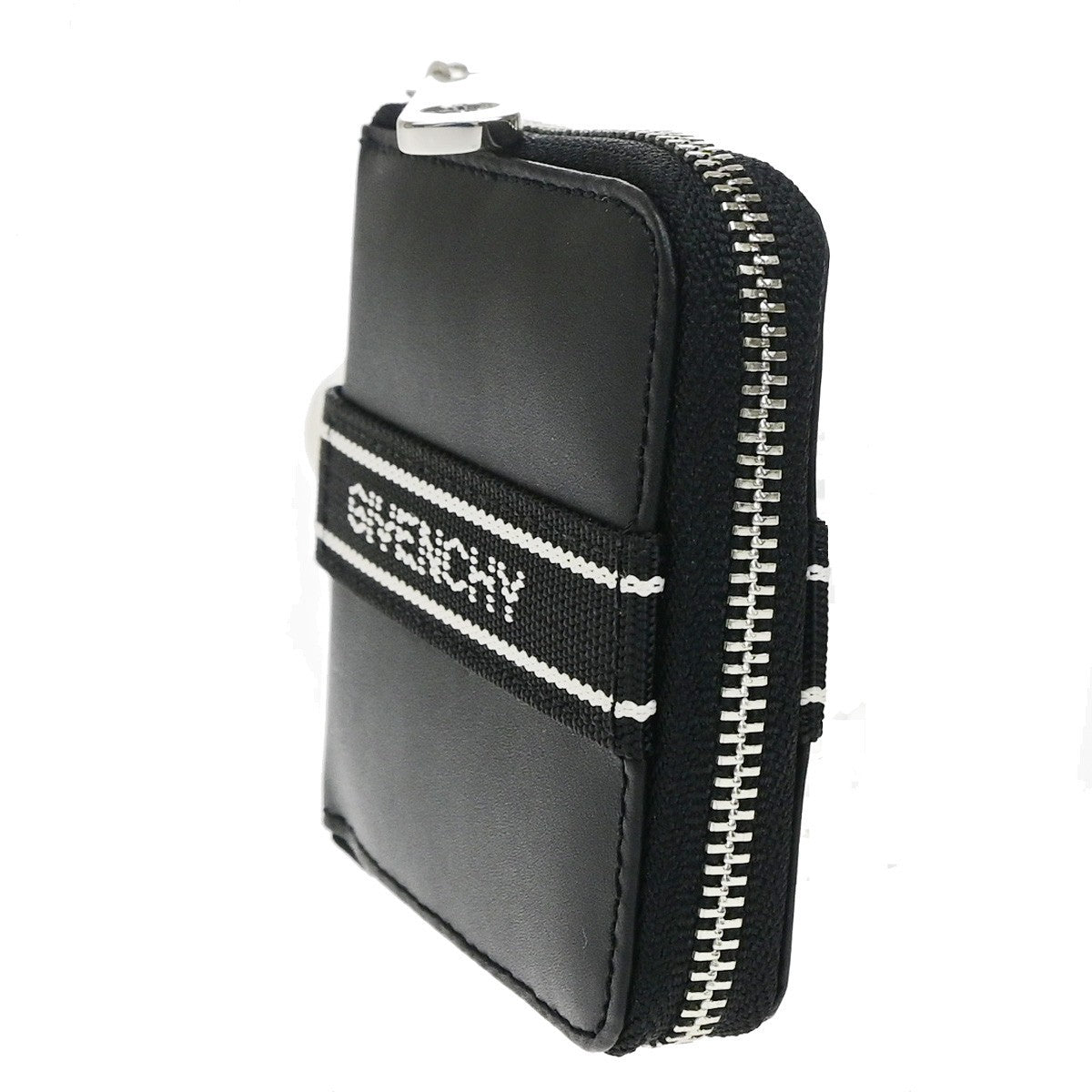 GIVENCHY Logo Zipper Compact Wallet Purse Leather Black SHW 04YJ252