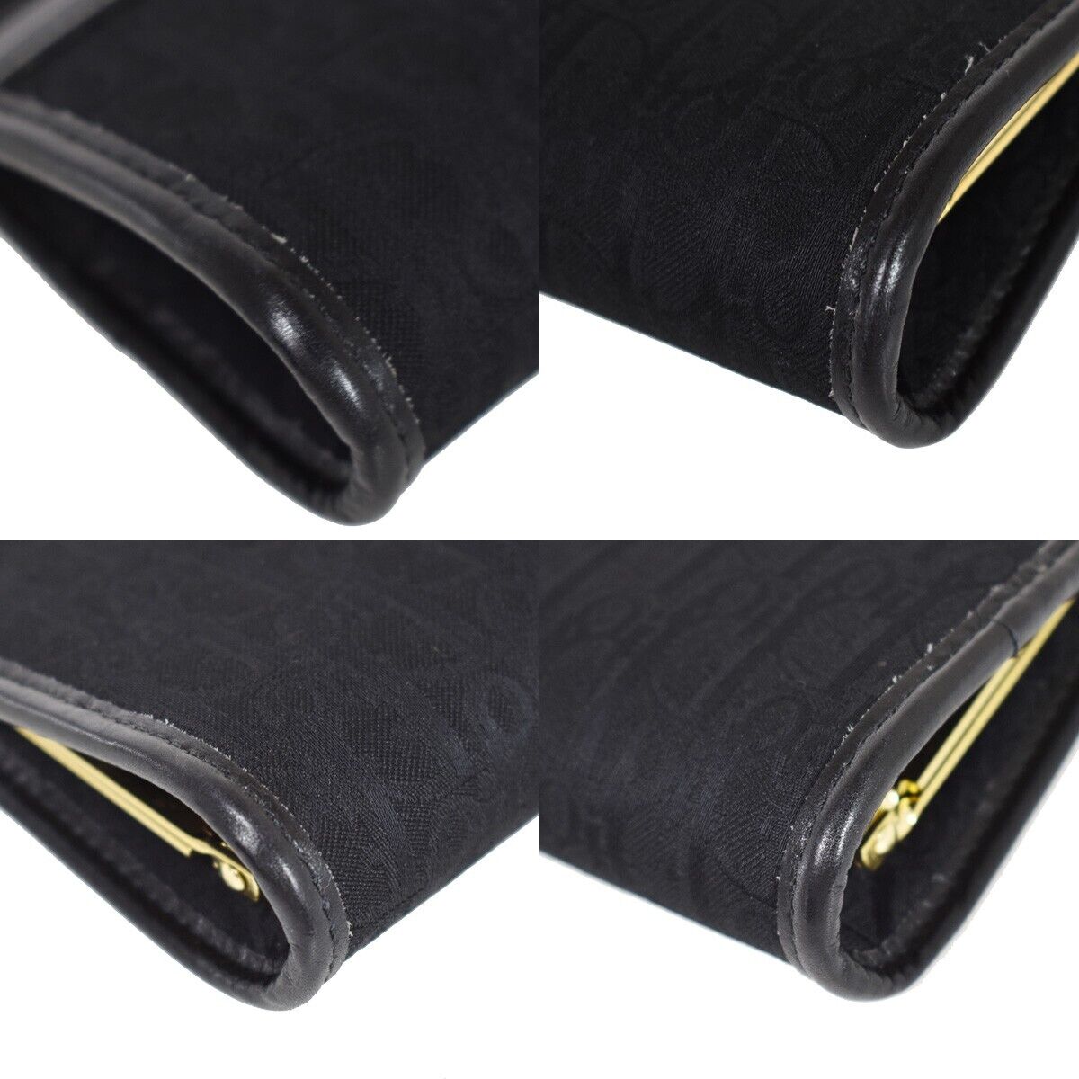 CHRISTIAN DIOR Trotter Clasp Coin Case Wallet Canvas Leather Black Gold 36JH723