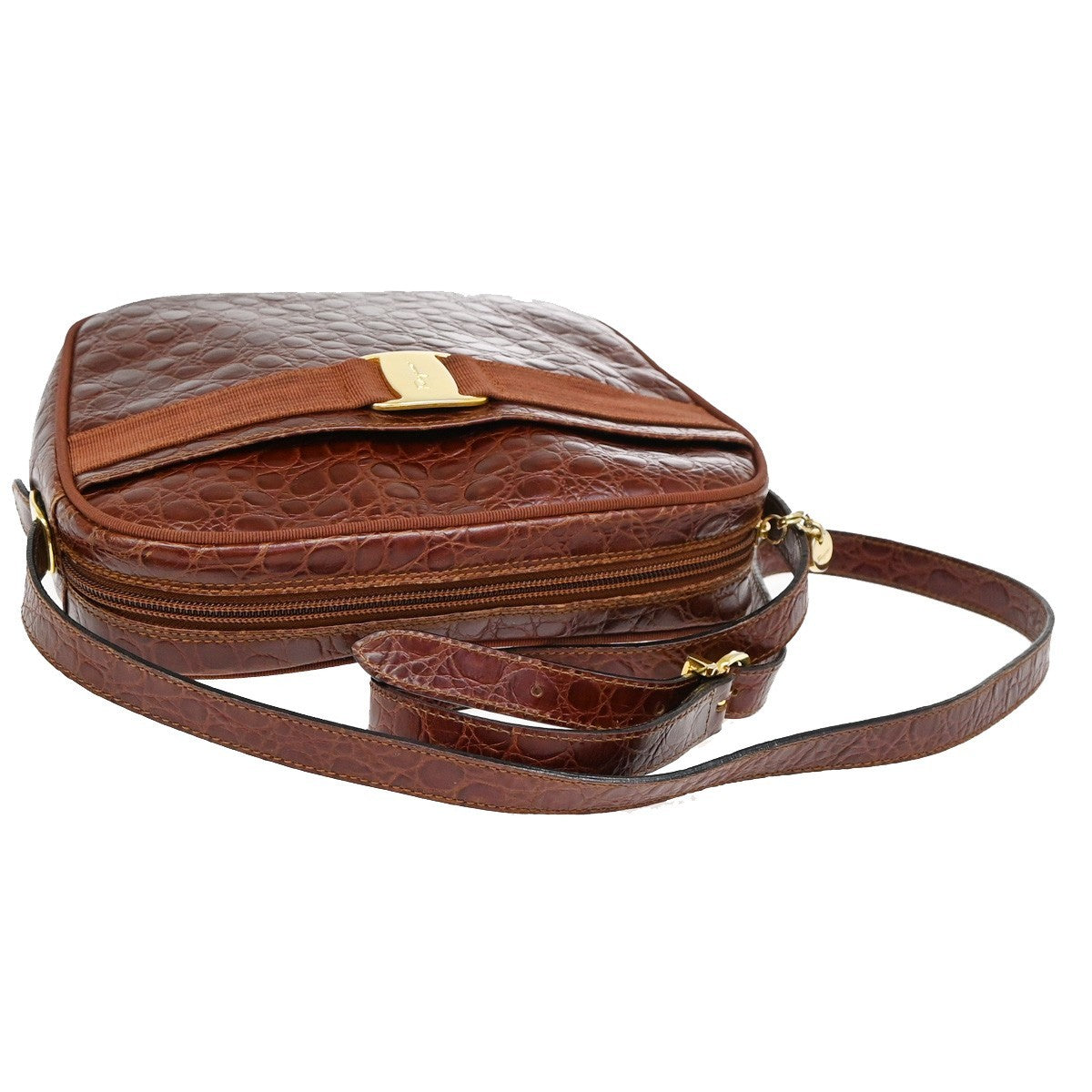 SALVATORE Ferragamo Vara Crossbody Shoulder Bag Embossing Leather Brown 67KP169