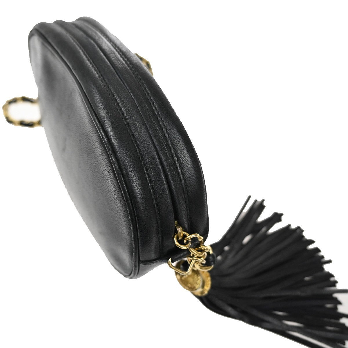 CHANEL CC Logo Tassel Oval Chain Shoulder Bag Leather Black GHW Vintage 395RL384