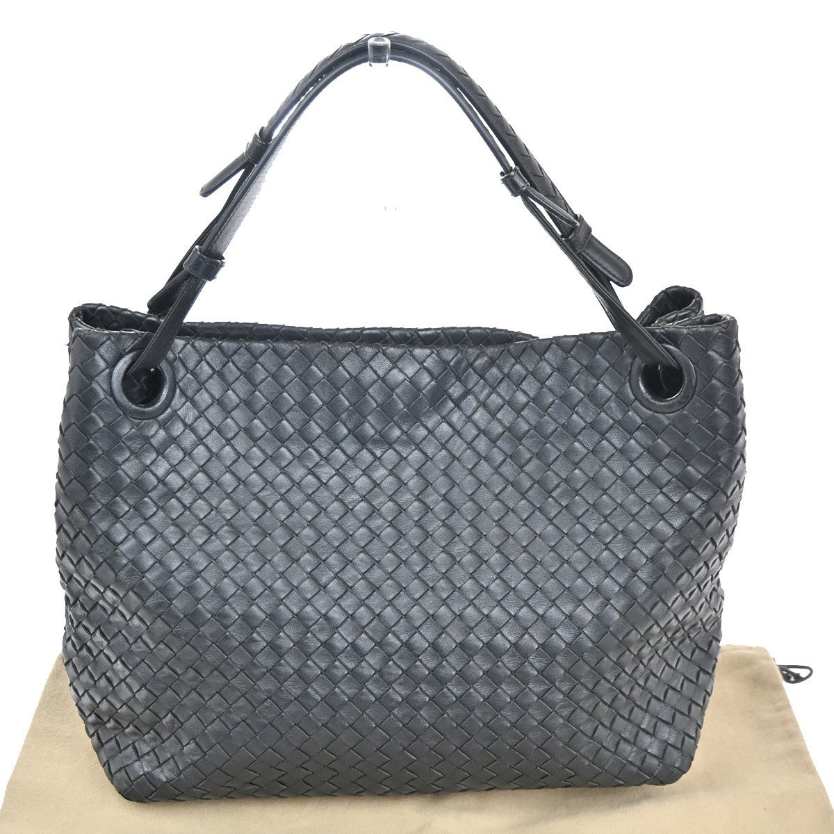 BOTTEGA VENETA Logo Intrecciato Shoulder Bag Leather Black Italy 664RL708