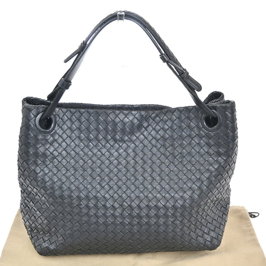 BOTTEGA VENETA Logo Intrecciato Shoulder Bag Leather Black Italy 664RL708