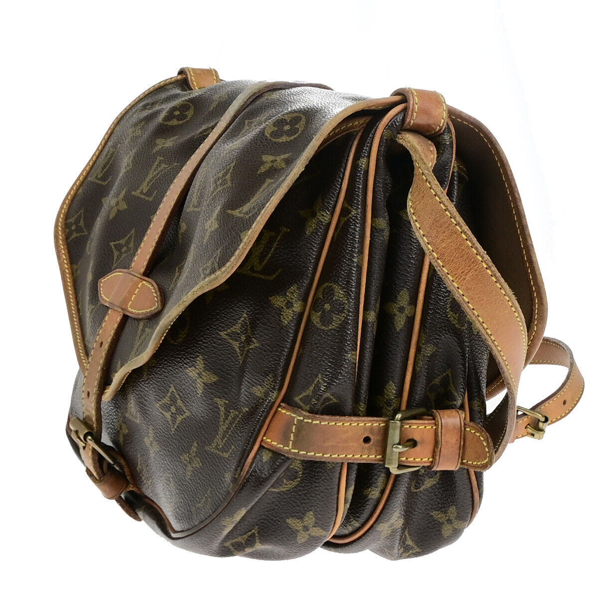 LOUIS VUITTON Logo Saumur 30 Shoulder Bag Monogram Leather Brown M42256 32YF525