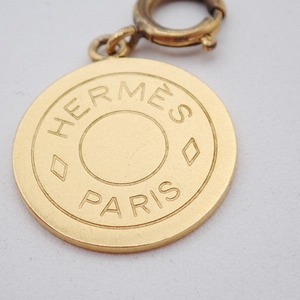 HERMES Logo Sellier Pendant Necklace Top Charm Gold-Plated 08RL971