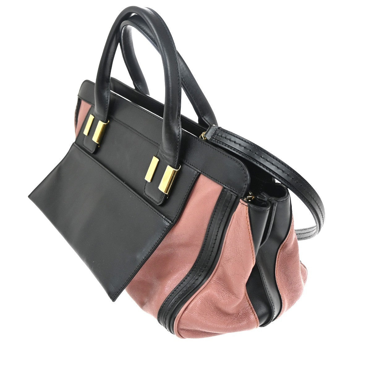 CHLOE Alice 2Way Shoulder Hand bag Leather Black Pink GHW Italy 35TA464