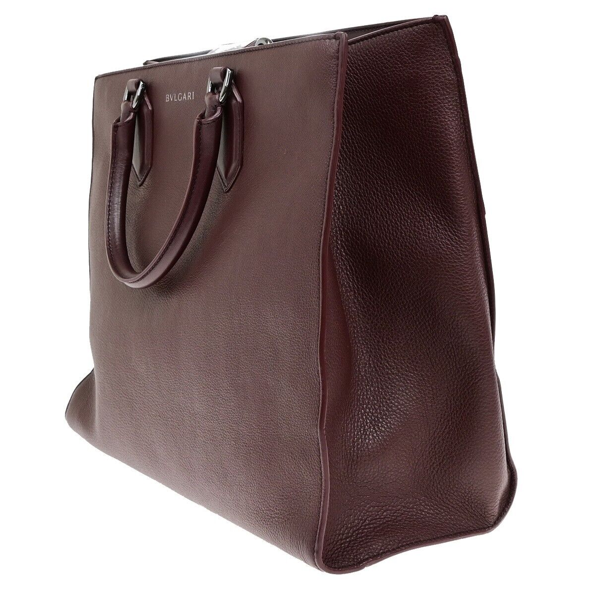 BVLGARI Logo Infinity Tote Hand Bag Leather Red Burgundy Silver Italy 98ED855