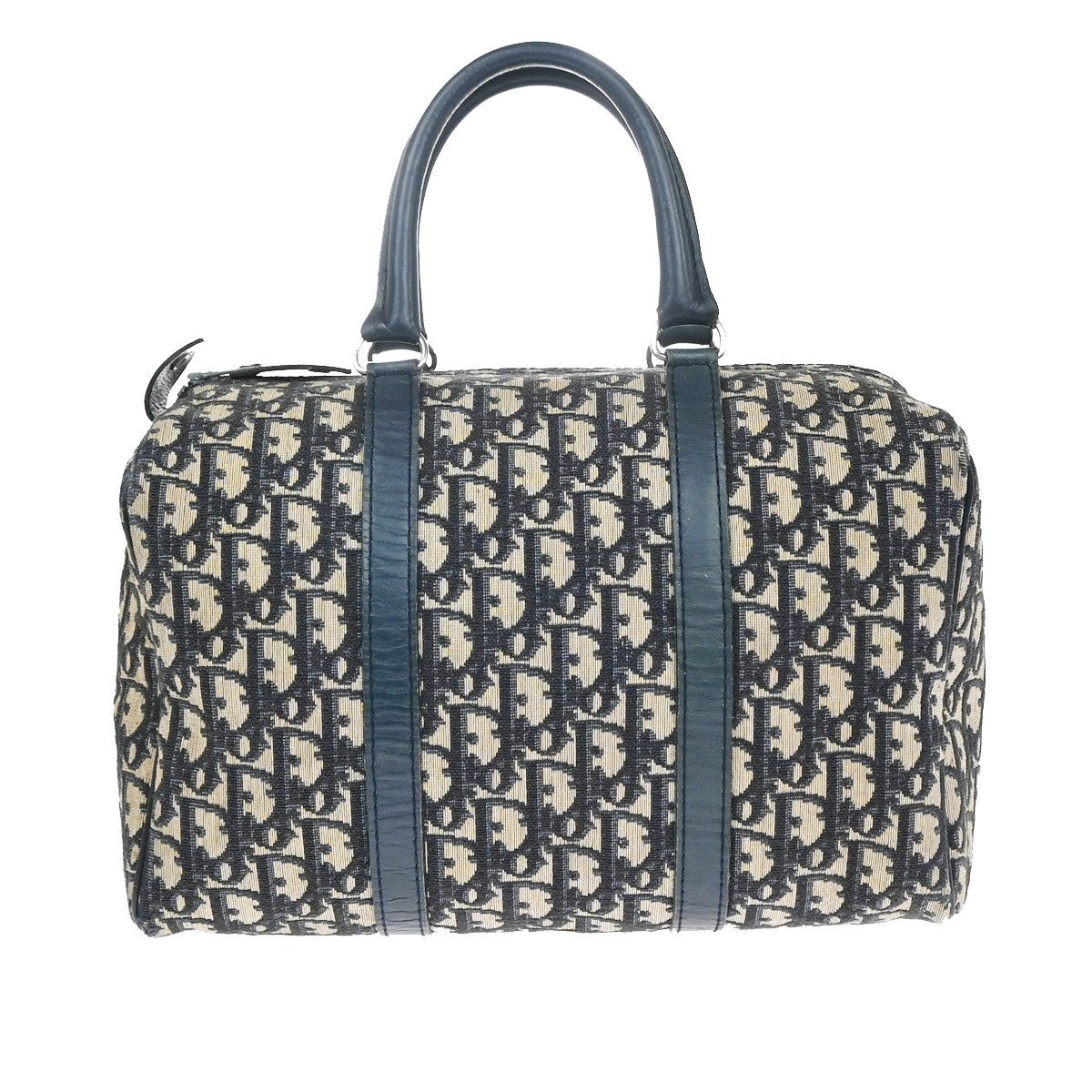 CHRISTIAN DIOR Logo Trotter Pattern Hand Bag Canvas Leather Blue France 79YH881