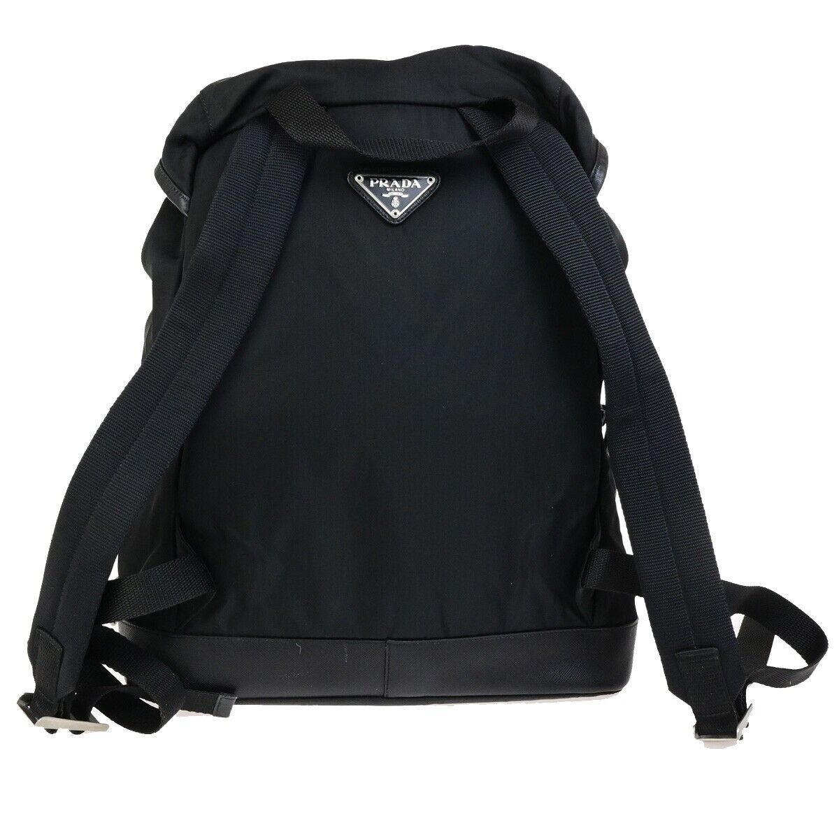PRADA MILANO Logo Backpack Bag Nylon Leather Black Silver Made In Italy 83KA433