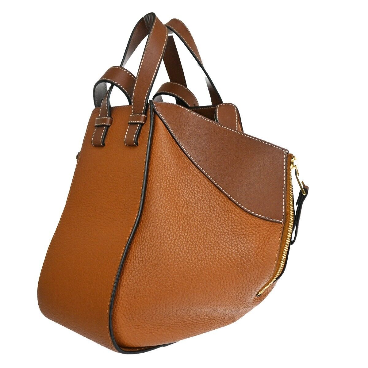 LOEWE Logo Hammock Small 2Way Shoulder Hand Bag Leather Brown Gold 636RJ395