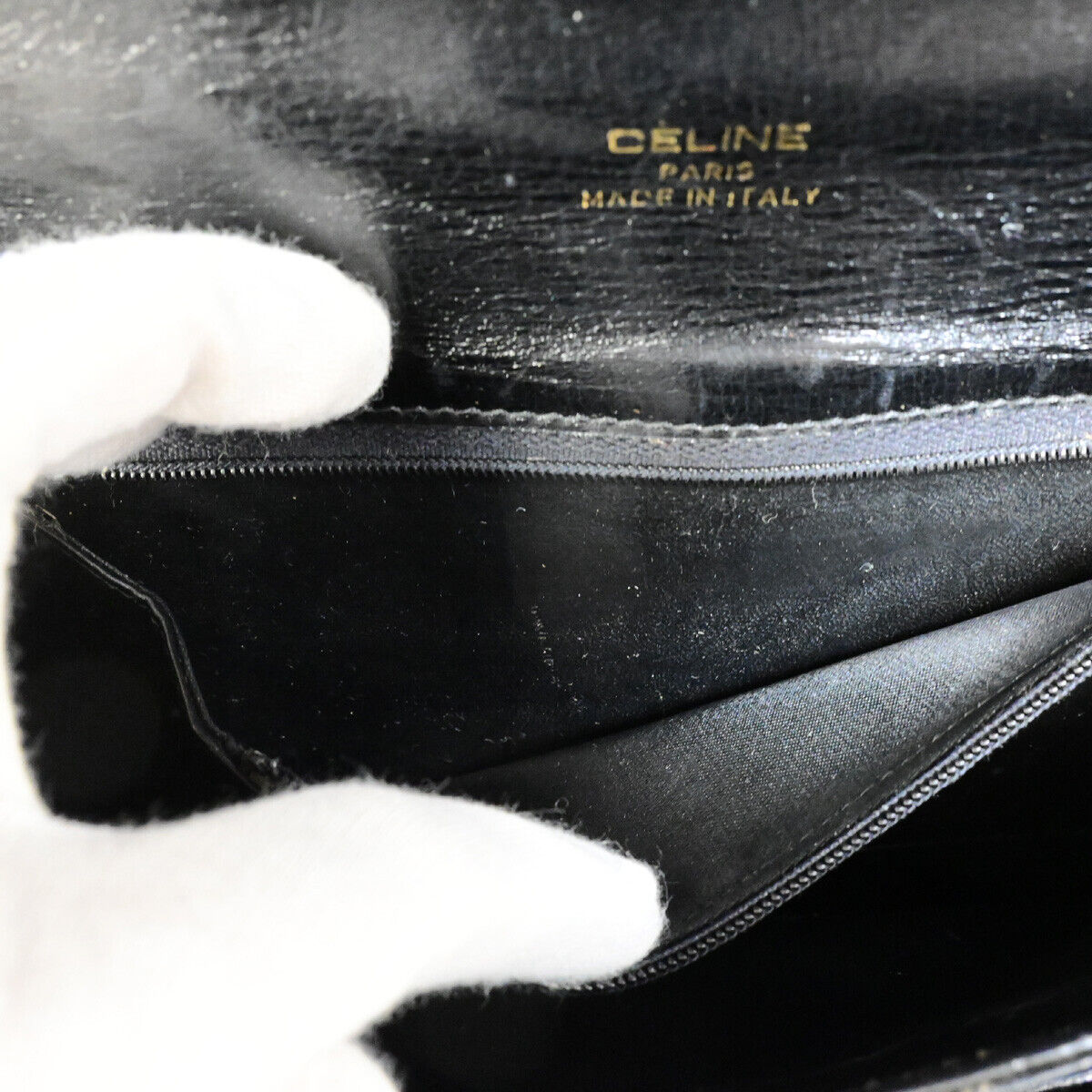 CELINE Logo Horse Carriage Shoulder Bag Leather Black GHW Italy 63YG344