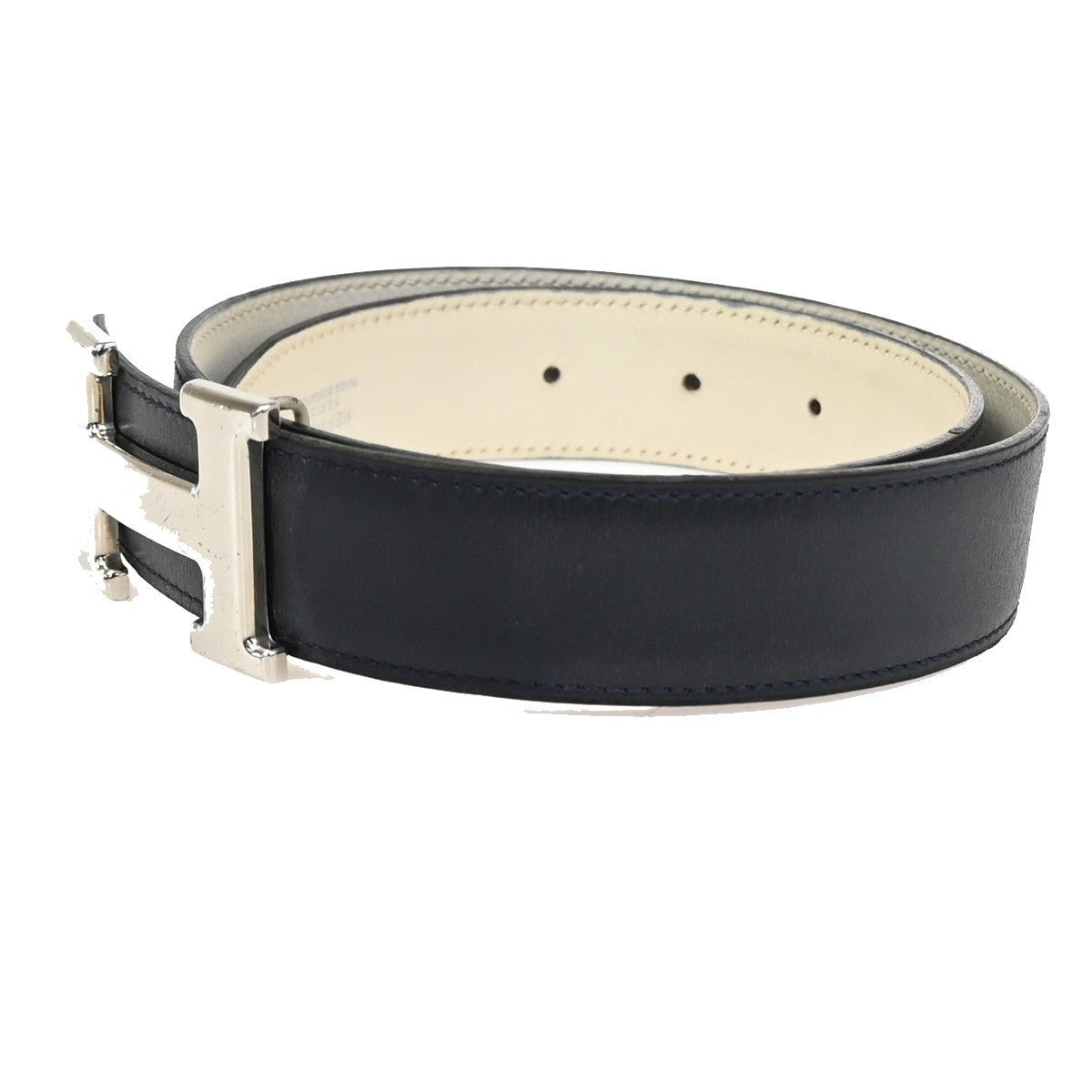 HERMES H Logo Constance Reversible Buckle Belt Leather #65 Blue White 70RL780