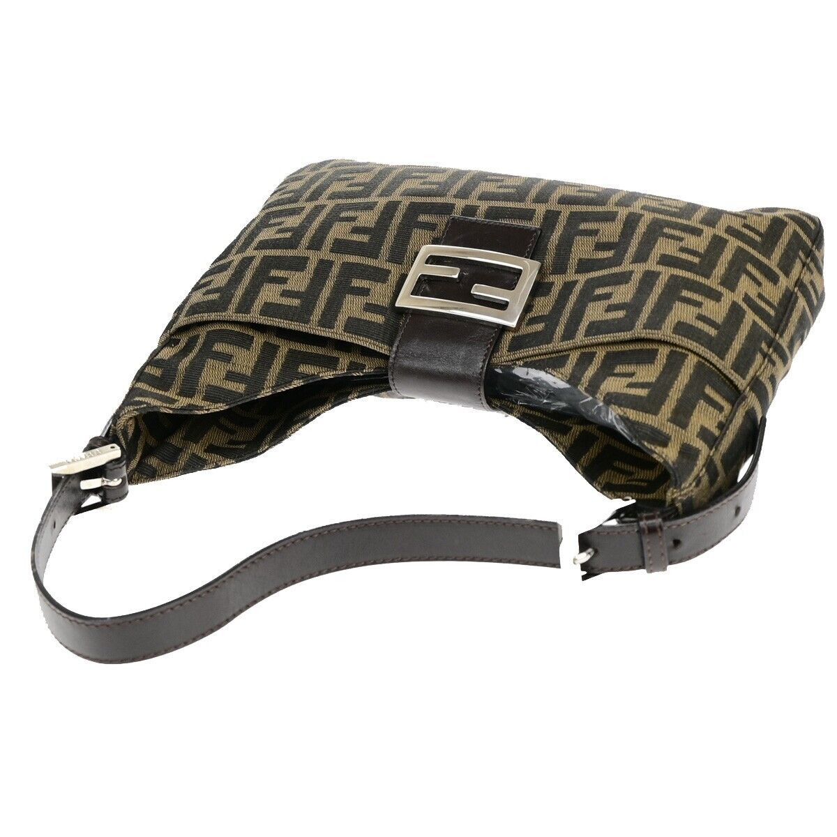 FENDI Logo Mamma Zucca Pattern Shoulder Bag Canvas Leather Brown Italy 93EB981
