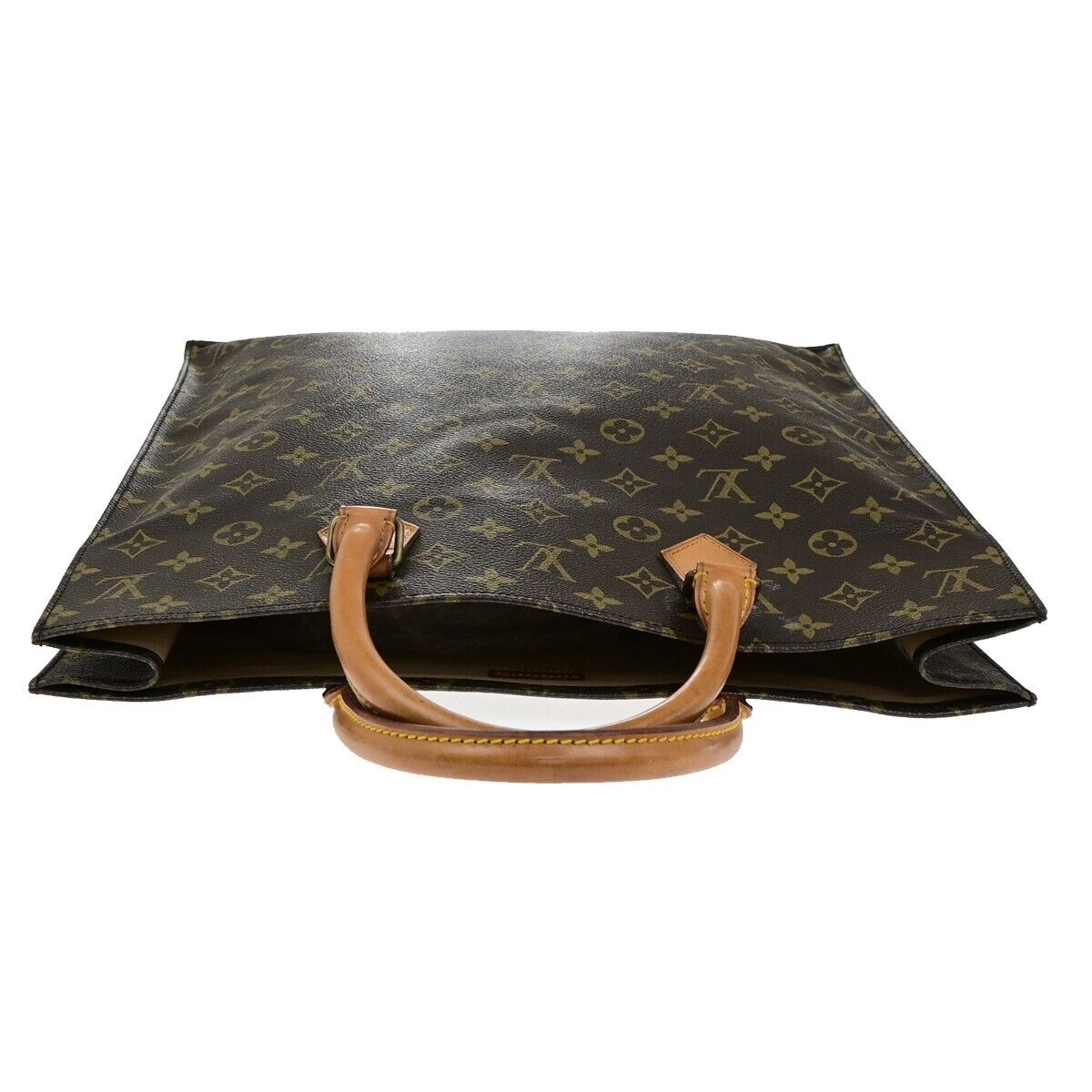 LOUIS VUITTON Logo Sac Plat Hand Tote Bag Monogram Leather Brown M51140 30EE026