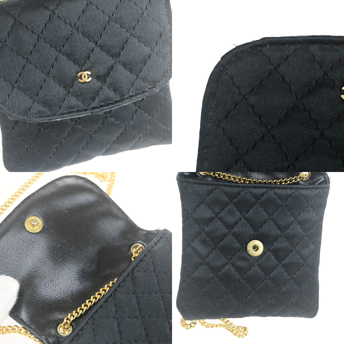 CHANEL CC Logo Micro Matelasse Shoulder Bag Pouch Canvas Leather Black 88RK080