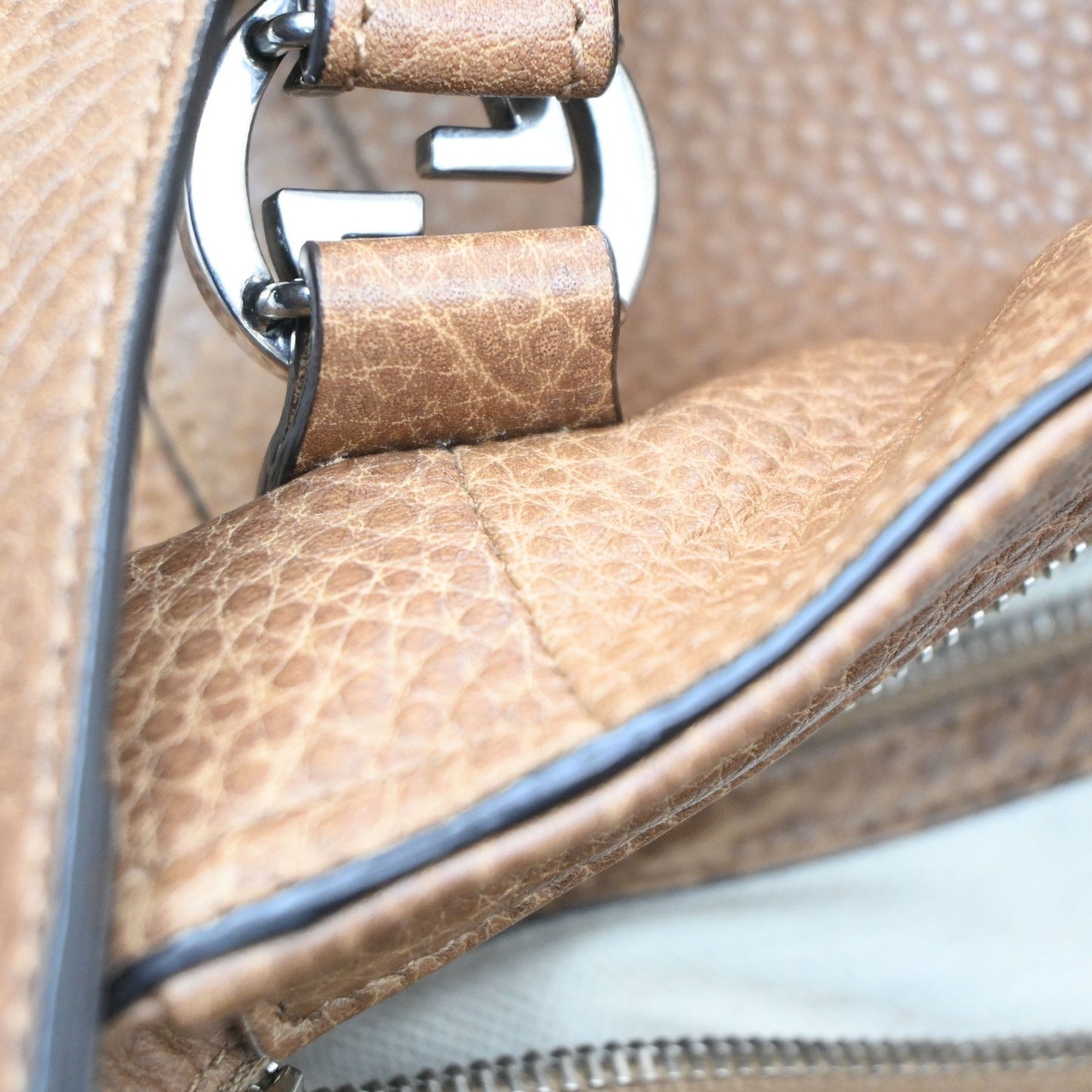 GUCCI Miss GG 2Way Hand Shoulder Bag Pebbled Leather Brown SHW Italy 86KD069