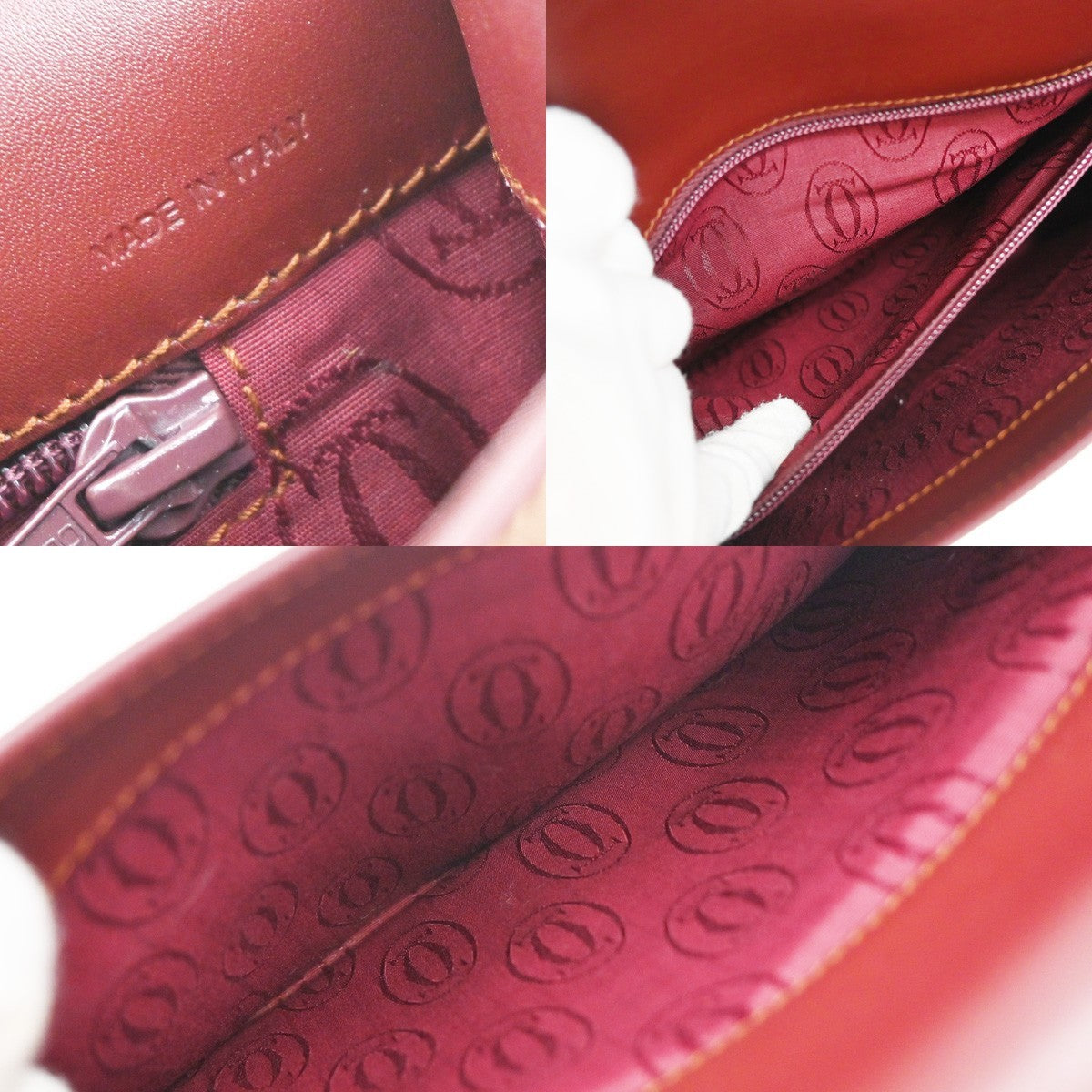 MUST DE CARTIER 2C Logo Hand Bag Leather Red Gold-Plated Italy 38KP142