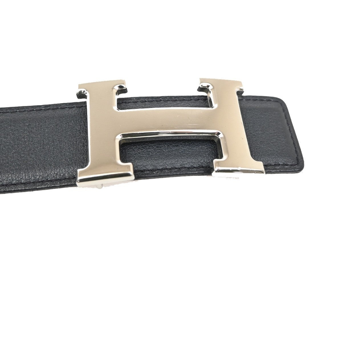 HERMES H Logo Constance Reversible Buckle Belt Leather #68 Black BN SHW 70RL805