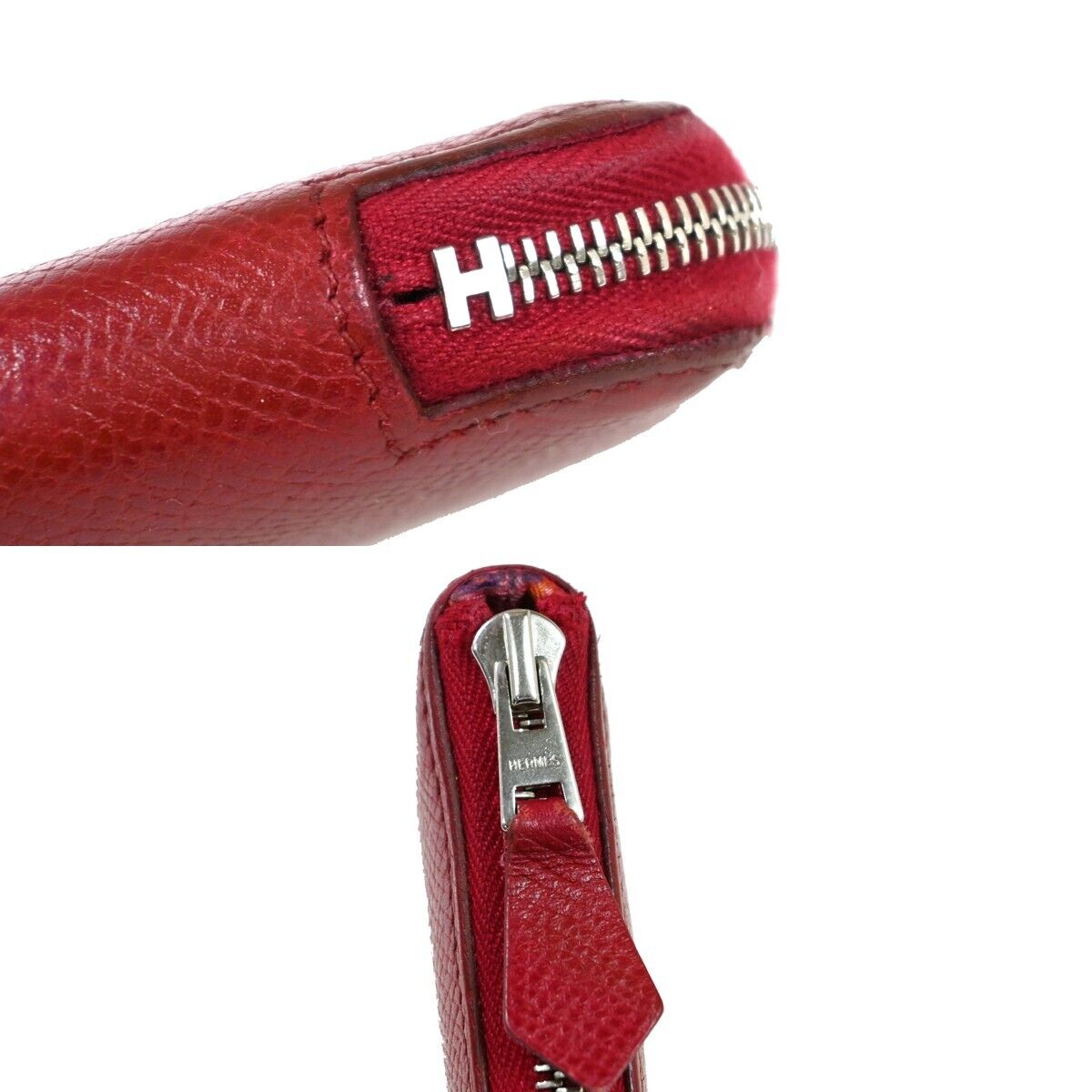 HERMES Azap Silk In Long Zipper Wallet Purse Veau Epsom Leather Red SHW 35YD351