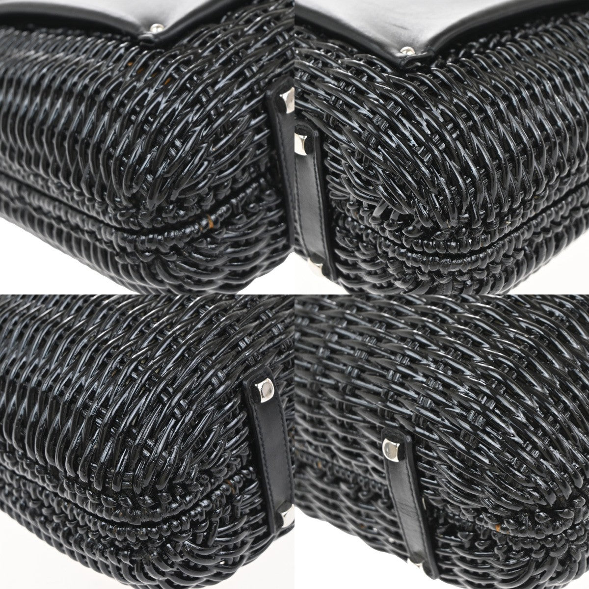 SALVATORE FERRAGAMO Gancini Hand Bag Leather Rattan Black SHW Italy 87RP105