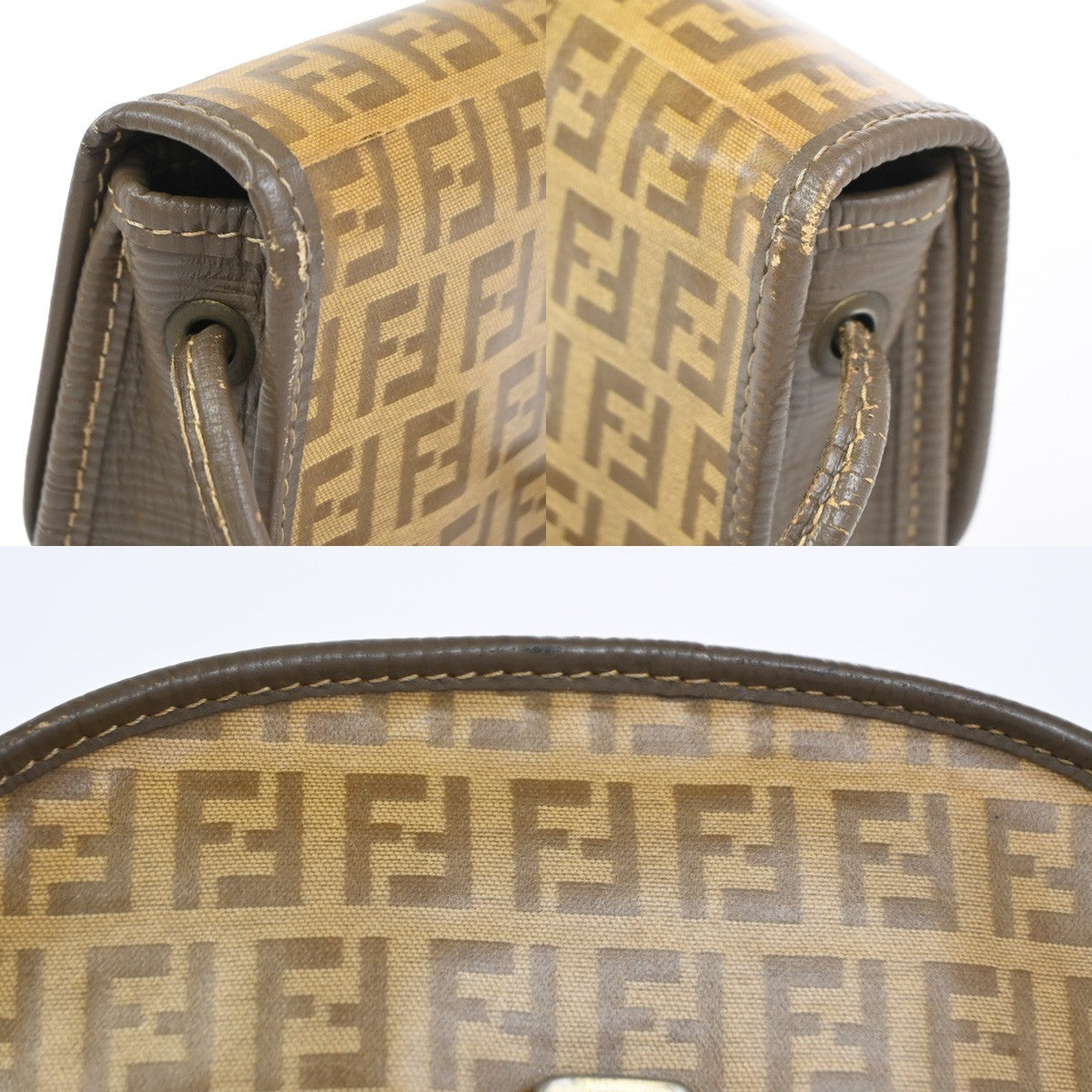 FENDI Logo Zucchino Pattern Mini Shoulder Bag PVC Leather Brown 66CA907