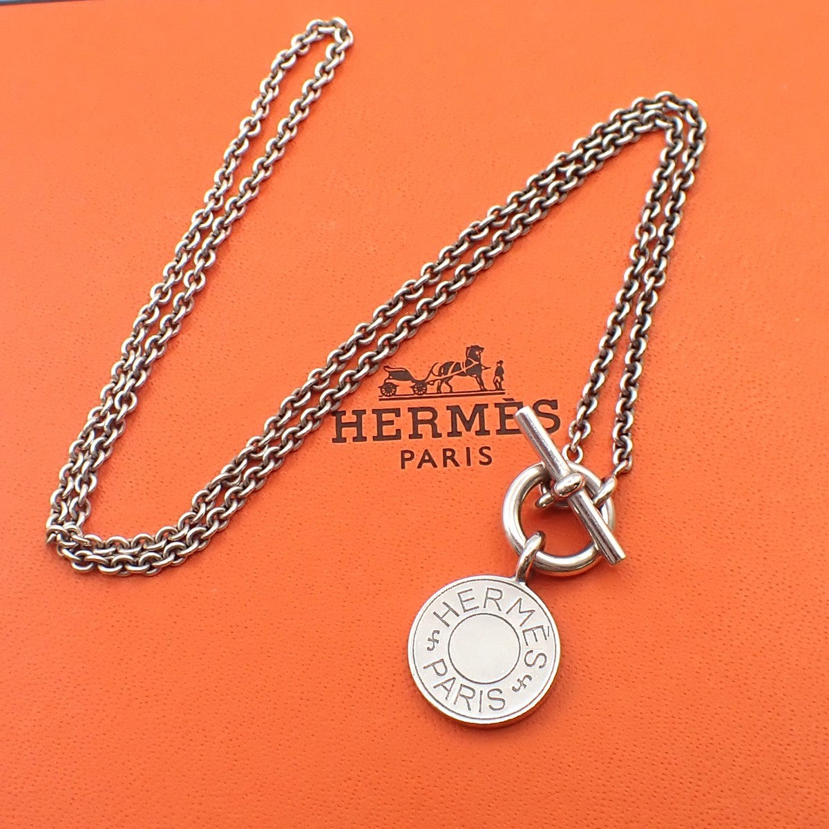 HERMES Amulettes Ex-Libris Pendant Necklace Sellier Silver 925 Italy 77LC635