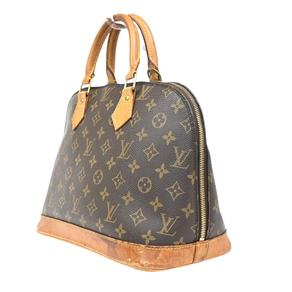LOUIS VUITTON LV Logo Alma Hand Bag Monogram Leather Brown France M51130 34MA280