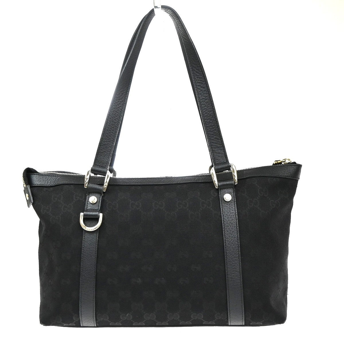 GUCCI Logo Abbey GG Tote Hand Bag Canvas Leather Black Italy GHW 34MA669