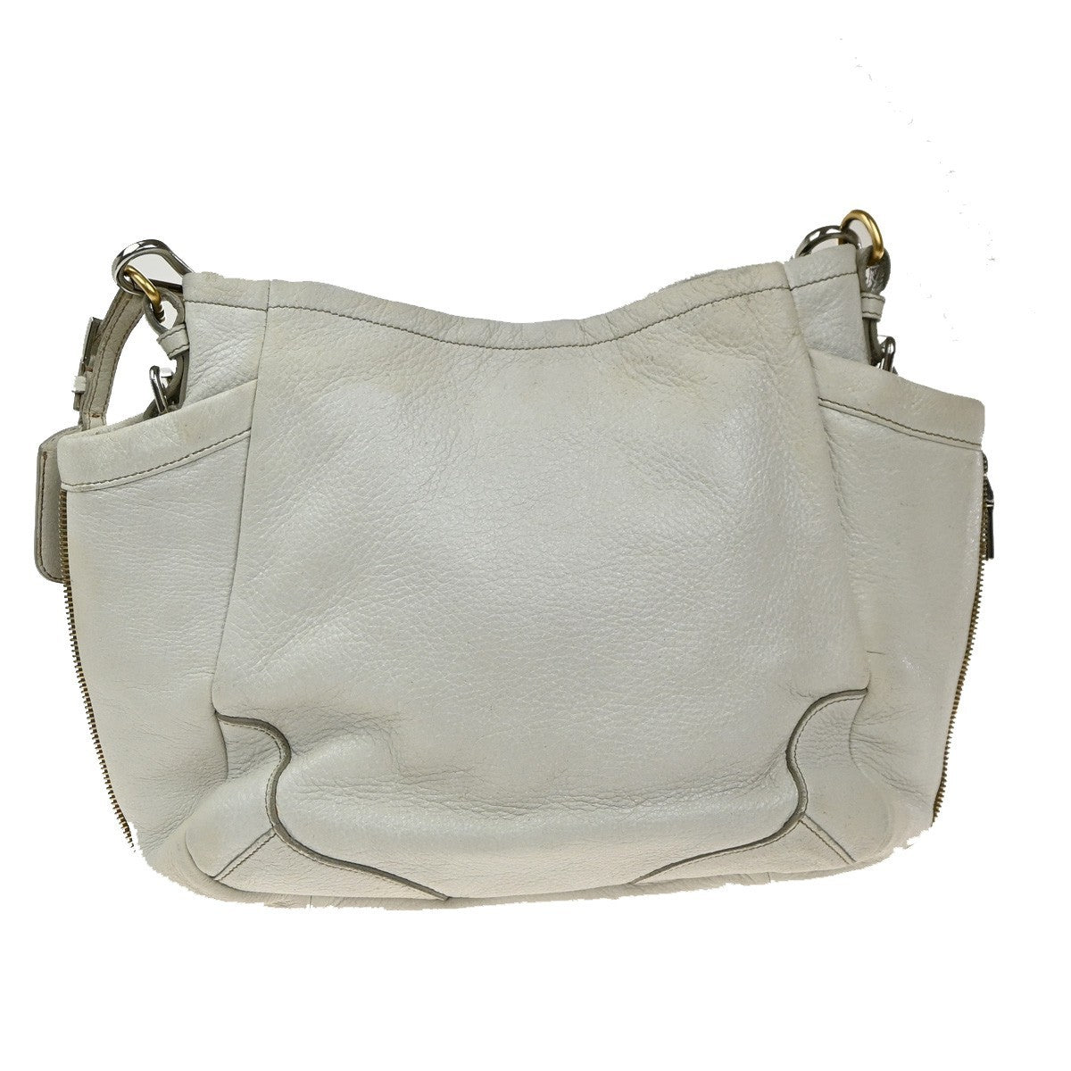 PRADA Logo Shoulder Bag Vitello Daino Leather White Italy 36KP574
