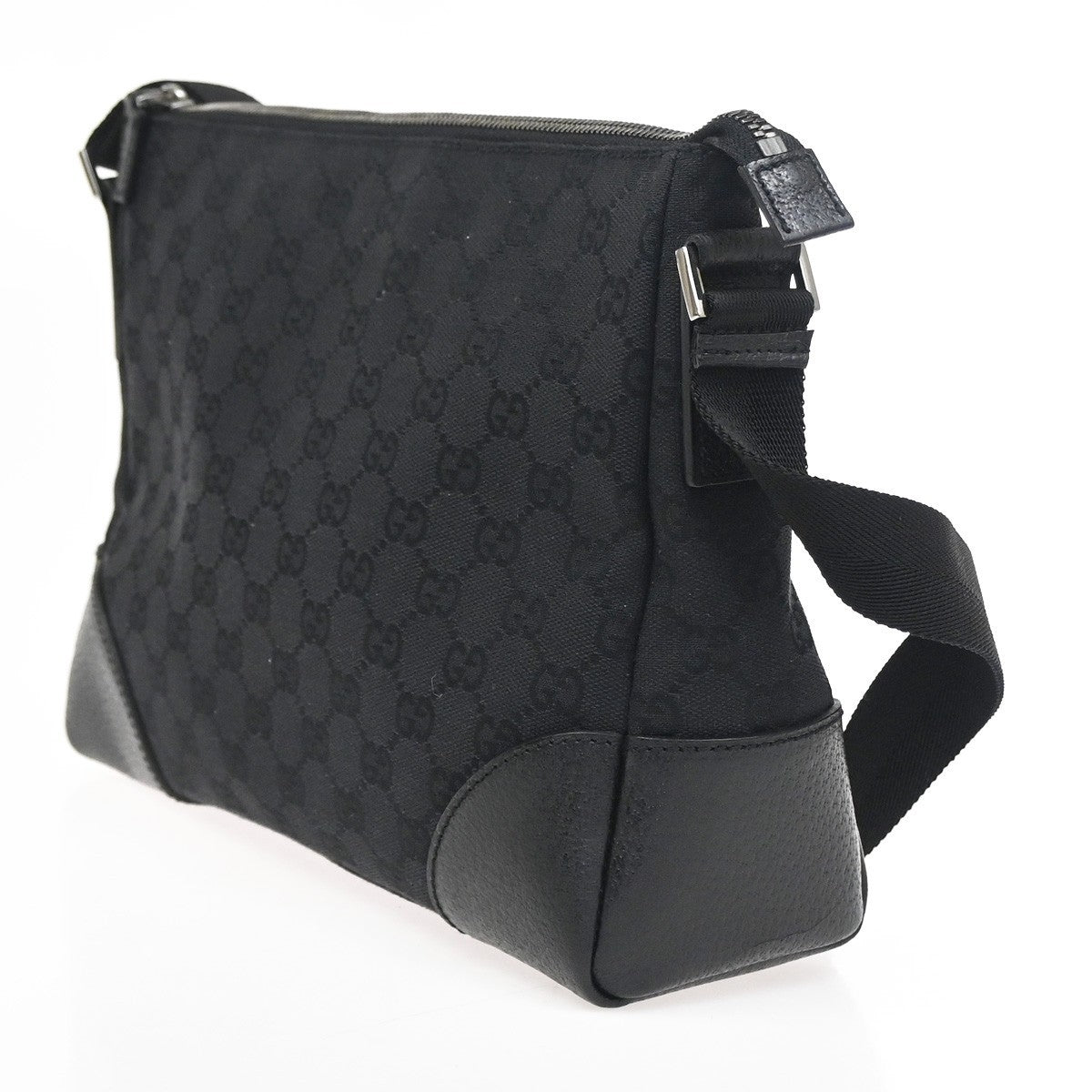 GUCCI Logo GG Pattern Cross Body Shoulder Bag Canvas Leather Black Italy 35RL902