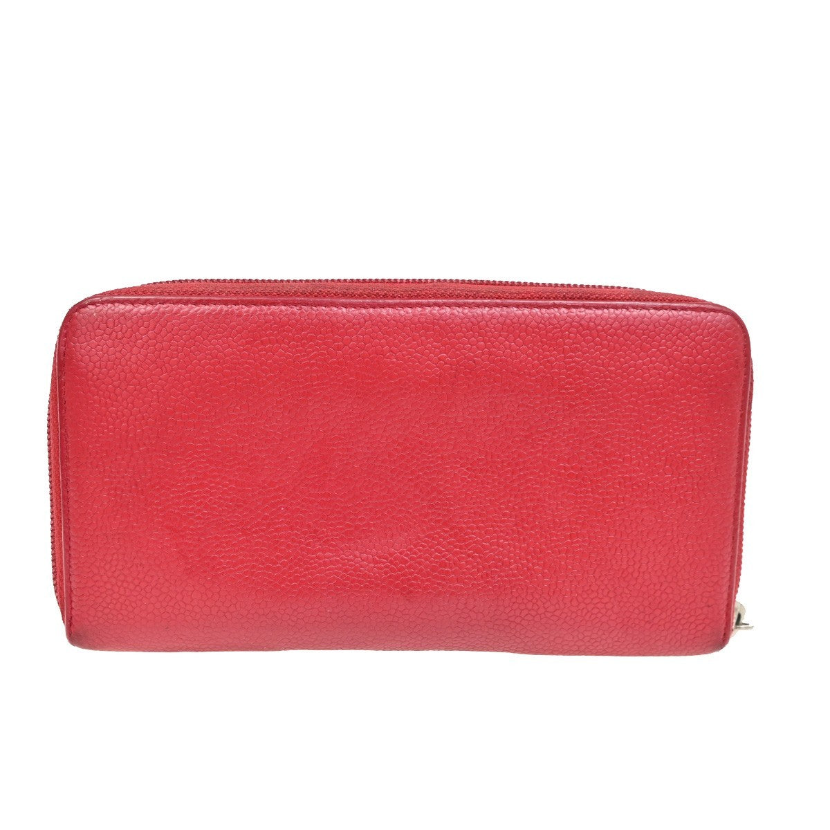 CHANEL CC Logo Zipper Around Wallet Grained Calfskin Leather Red SHW 35YH792