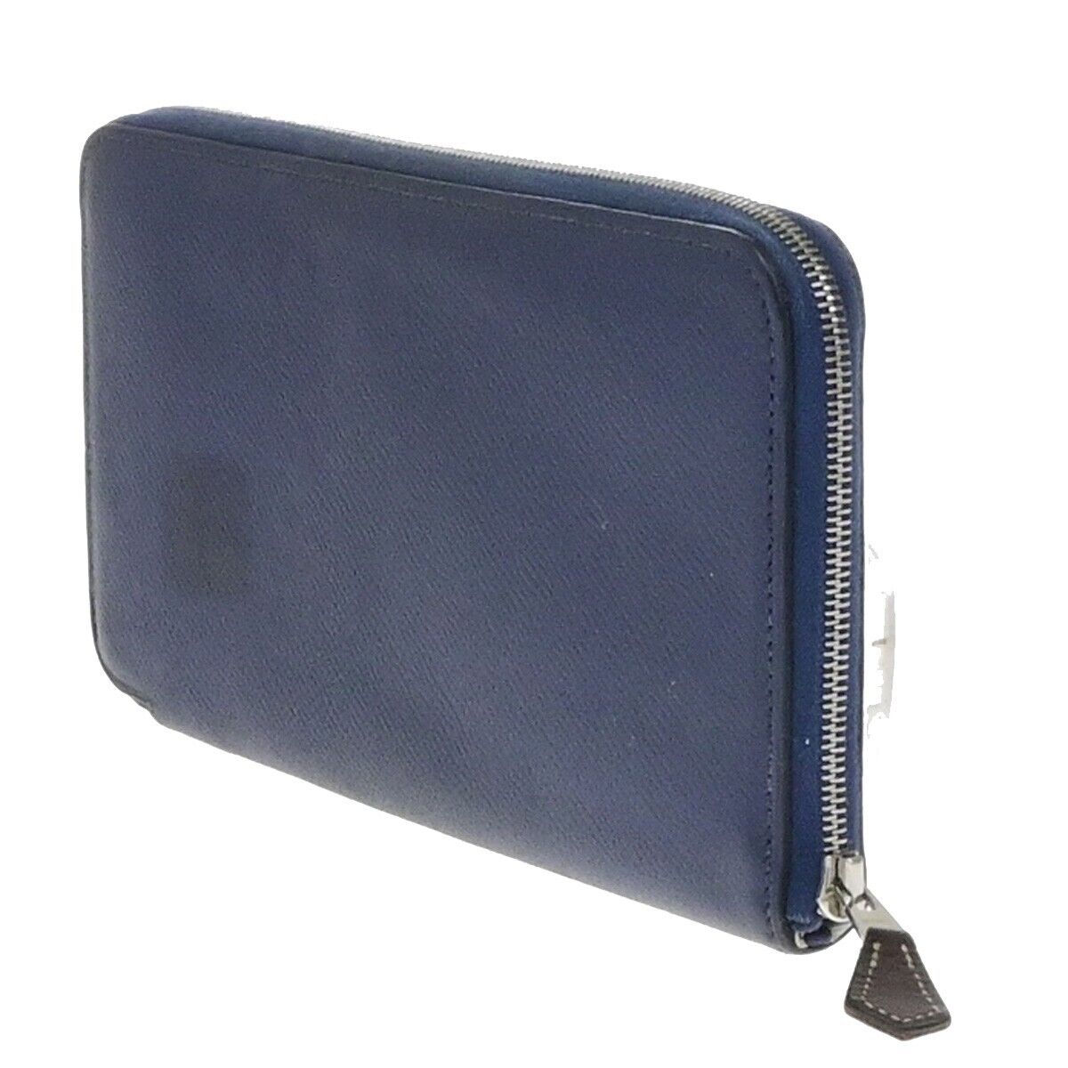 HERMES Logo Azap Zip Around Long Wallet Silk Epsom Leather Navy Blue SHW 37ED890