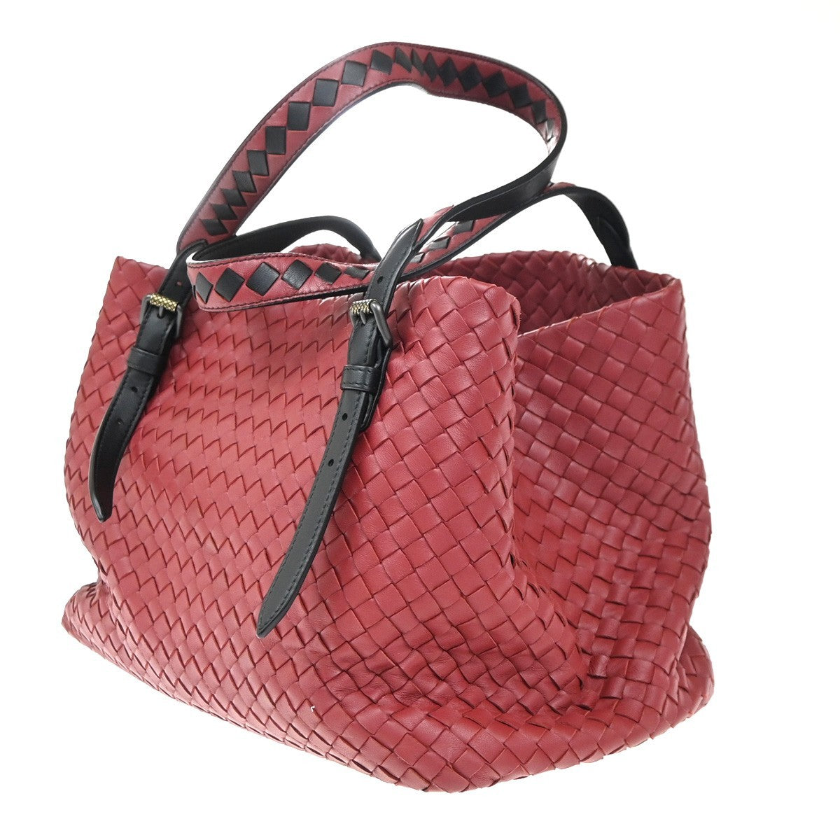 BOTTEGA VENETA Logo Intrecciato Shoulder Hand Bag Leather Red Italy 47RF991