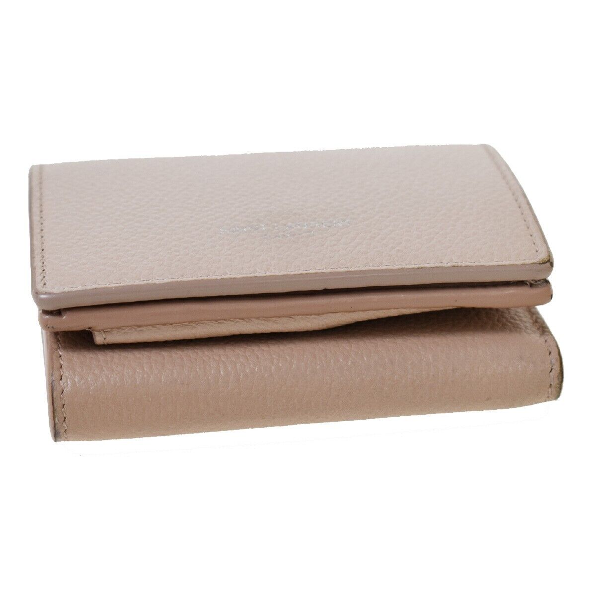 SAINT LAURENT YSL Logo Trifold Wallet Purse Leather Pink Beige Italy 05JH713