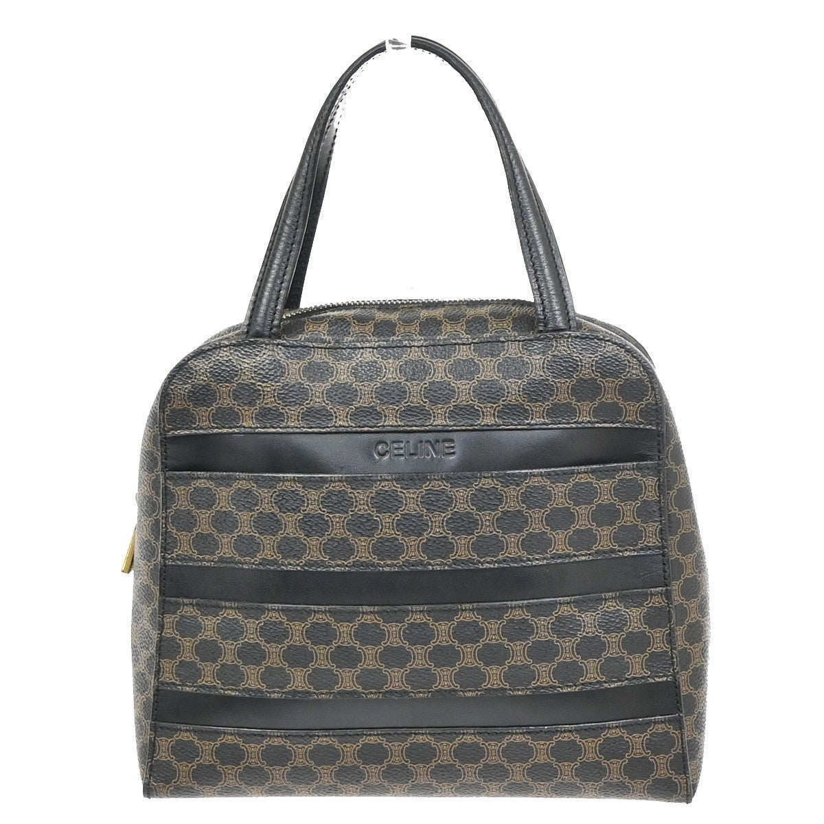 CELINE Logo Macadam Hand Bag PVC Leather Black  Brown GHW Italy 67KD092