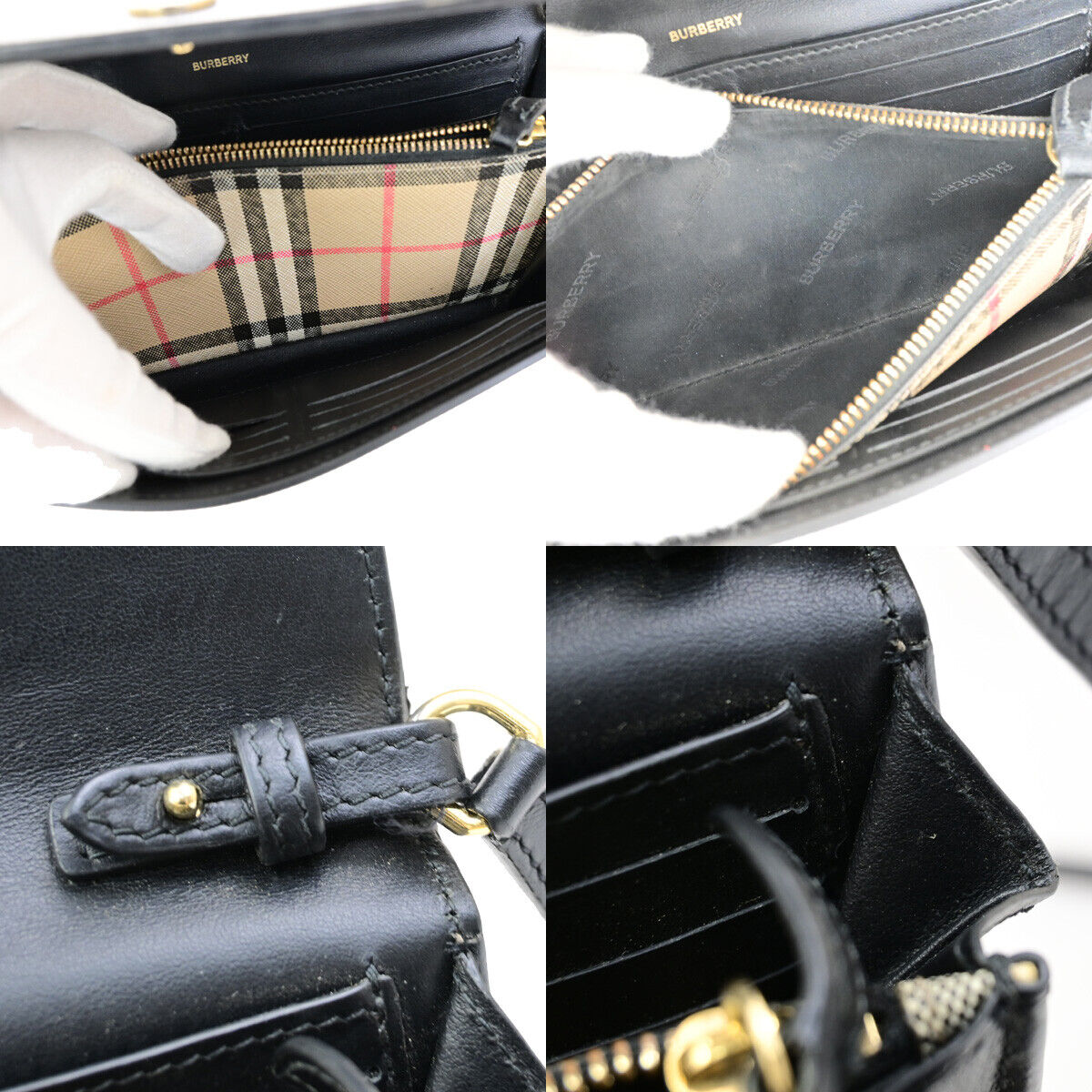 BURBERRY Logo Wallet Shoulder Bag Nova Check Leather PVC Black GHW 31SJ436