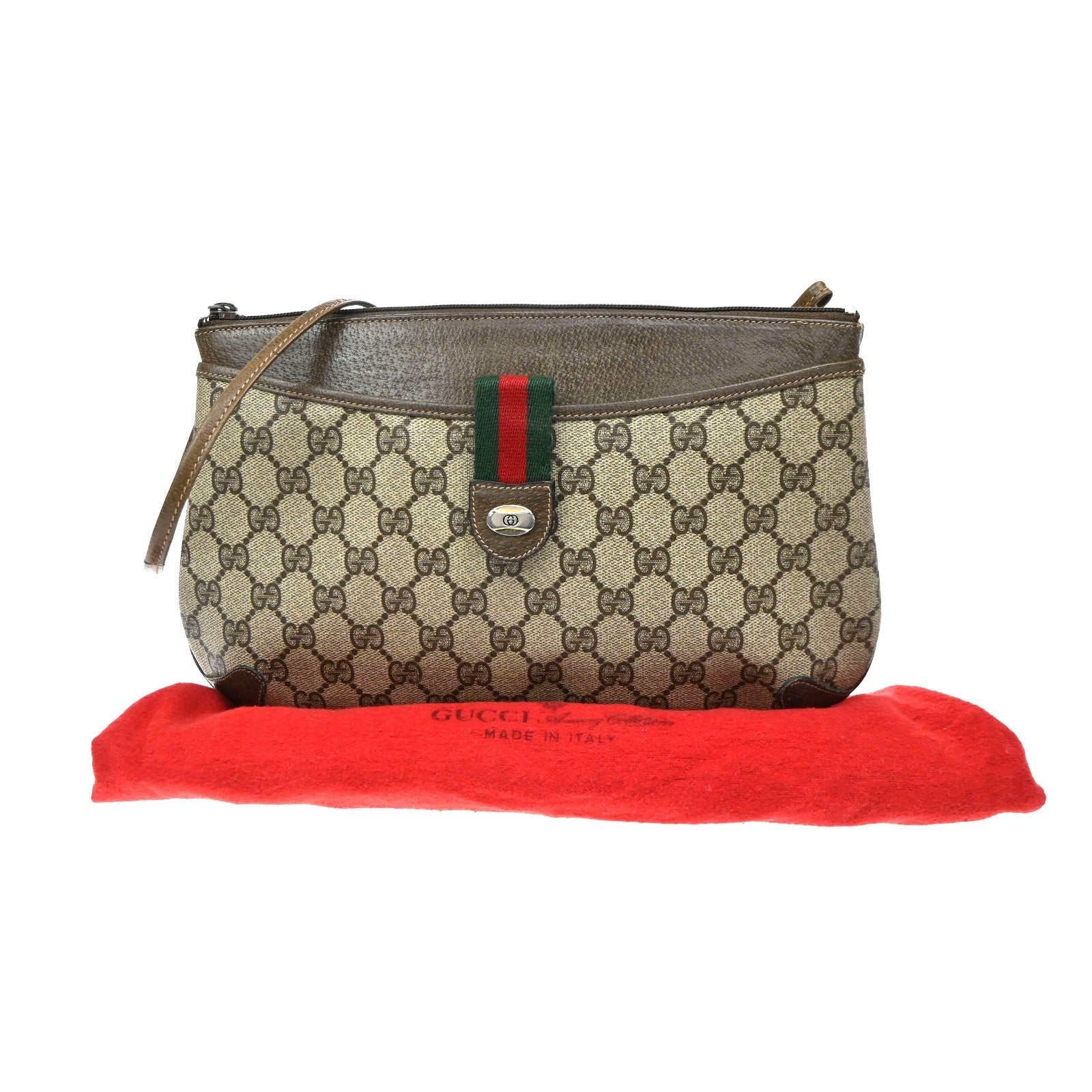 GUCCI Logo GG Pattern Sherry Shoulder Bag PVC Leather Brown Italy 61KD147