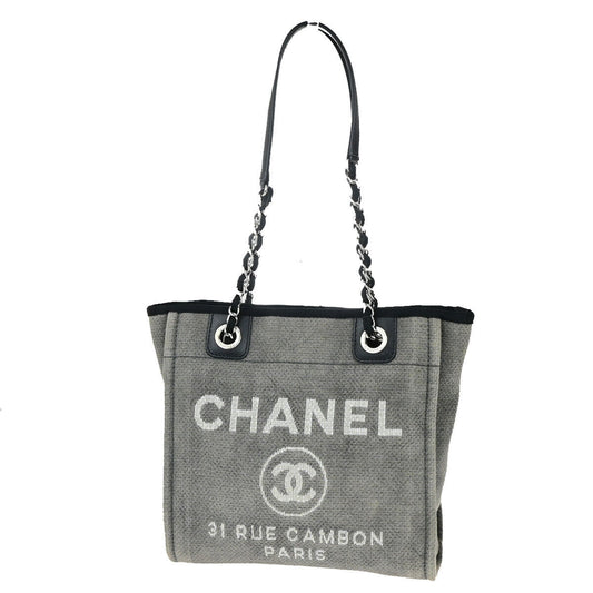 CHANEL CC Logo Deauville Chain Shoulder Tote Bag Canvas Leather GY SHW 663YG352