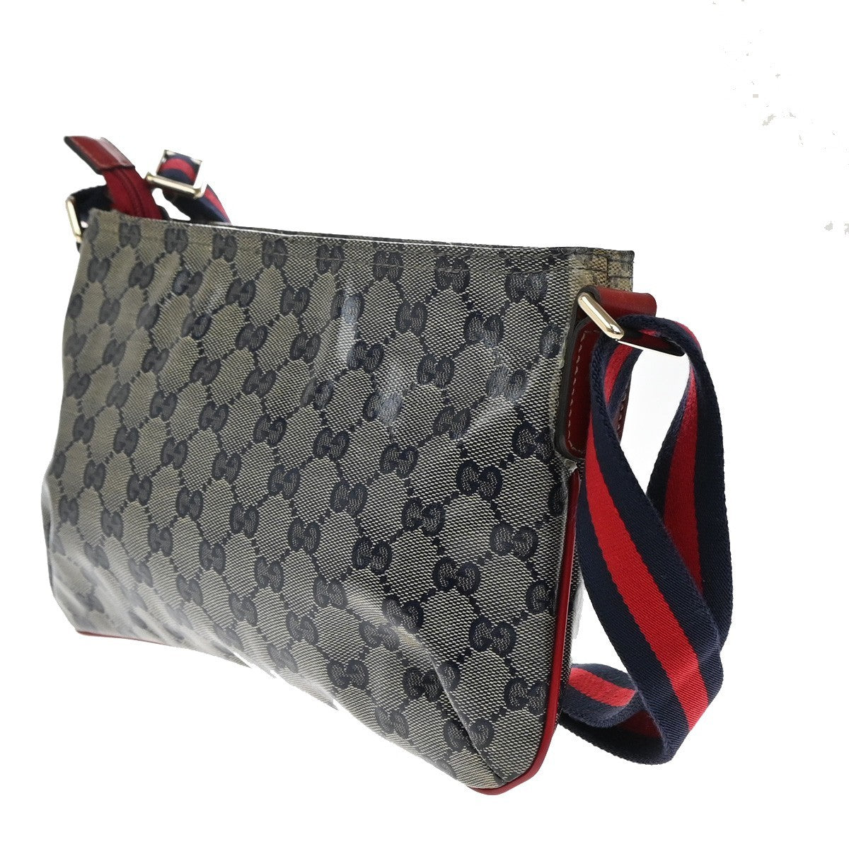 GUCCI GG Pattern Crystal Shoulder Bag Coating Canvas Leather Blue Red 88KP239