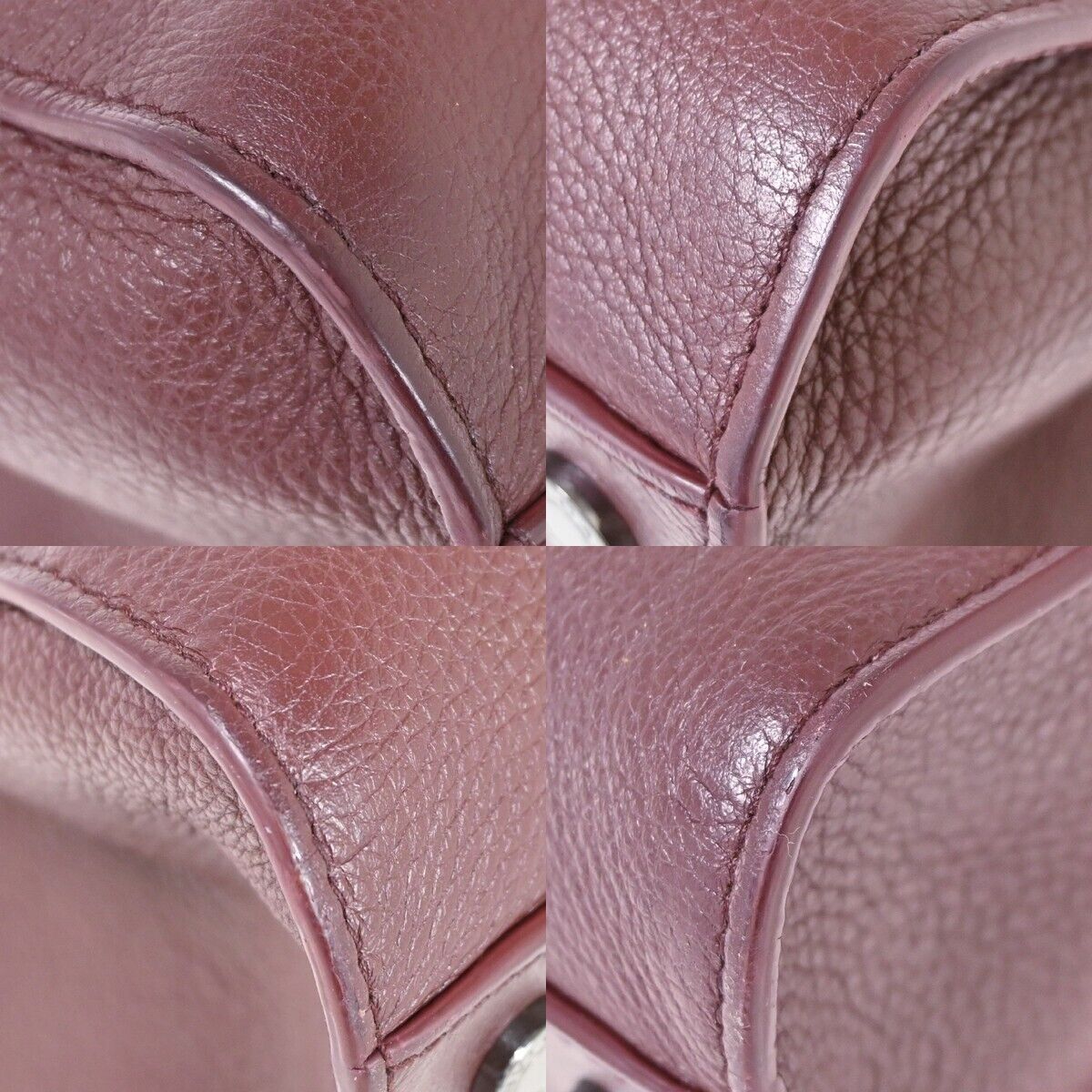 BVLGARI LOGO Hand Tote Bag Canvas Calf Leather Bordeaux Silver Italy 98HB362
