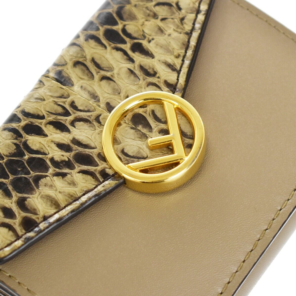 FENDI Logo F IS FENDI Compact Trifold Wallet Exotic Leather Brown Gold 64GA654
