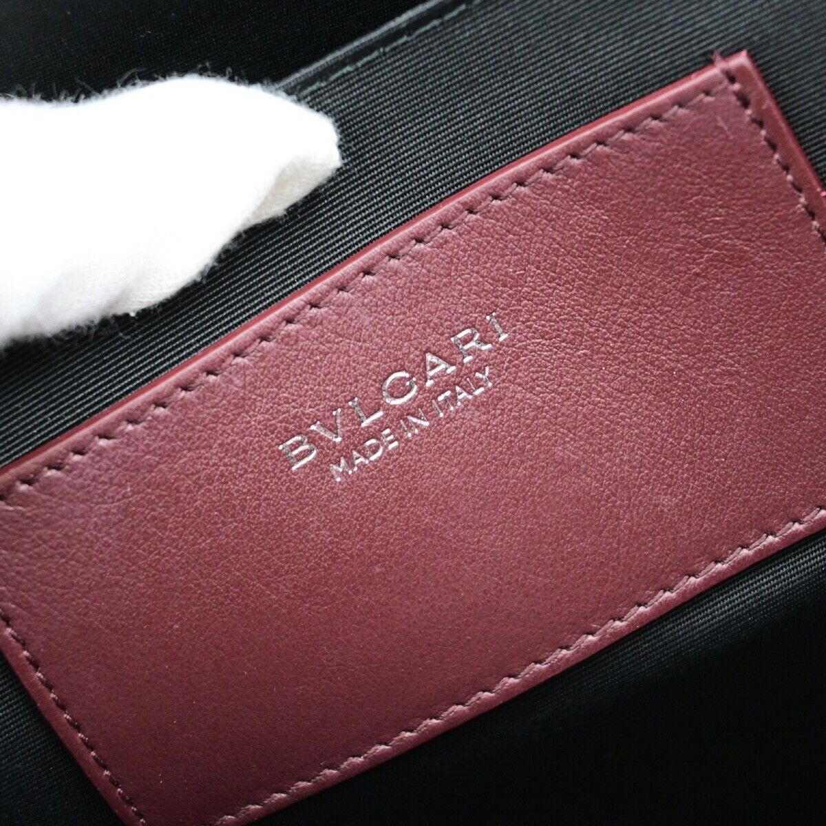 BVLGARI Logo Infinity Tote Hand Bag Leather Red Burgundy Silver Italy 98ED855