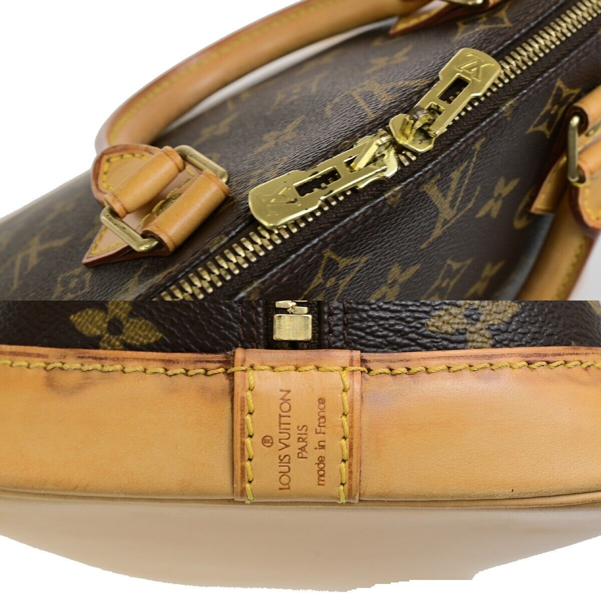 LOUIS VUITTON LV Logo Alma Hand Bag Monogram Leather Brown France M51130 71EC881