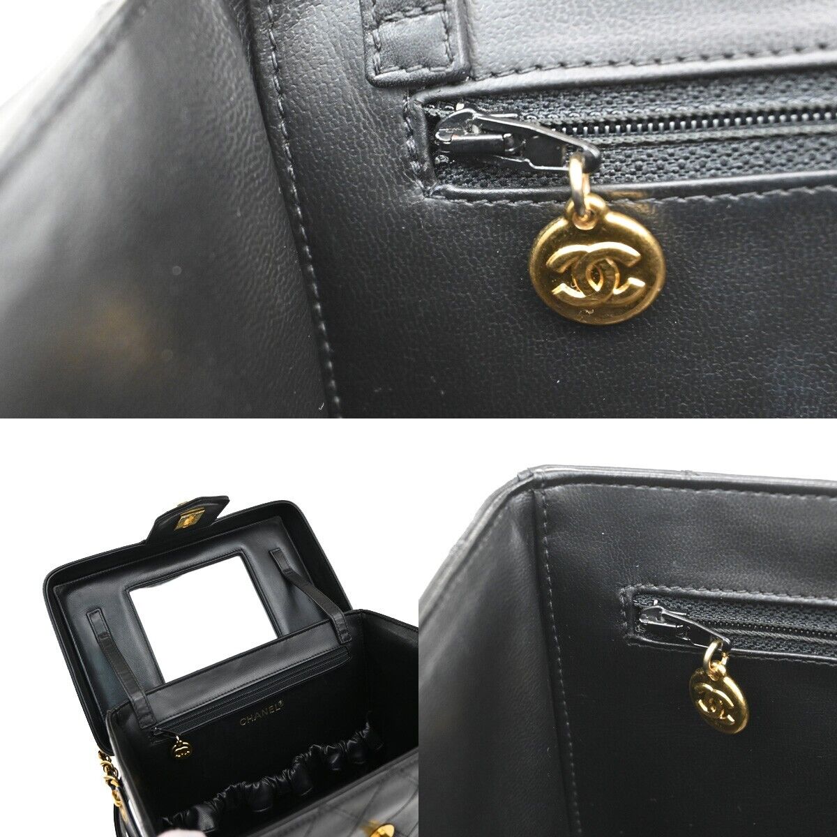 CHANEL CC Logo Bicolore 2Way Vanity Shoulder Hand Bag Leather Black GHW 653RF235