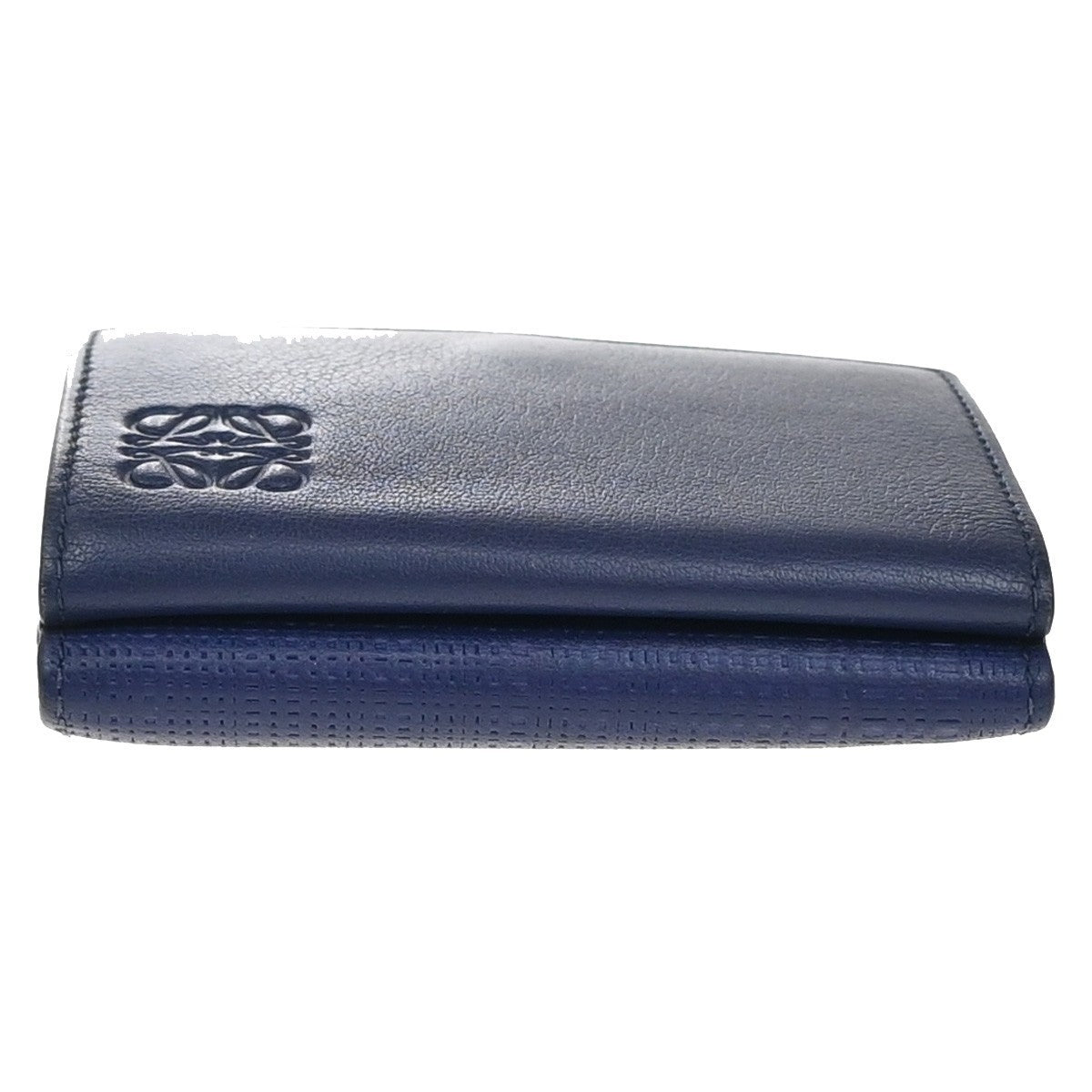 LOEWE Logo Trifold Compact Wallet Leather Navy Blue Made In Spain 68KP026