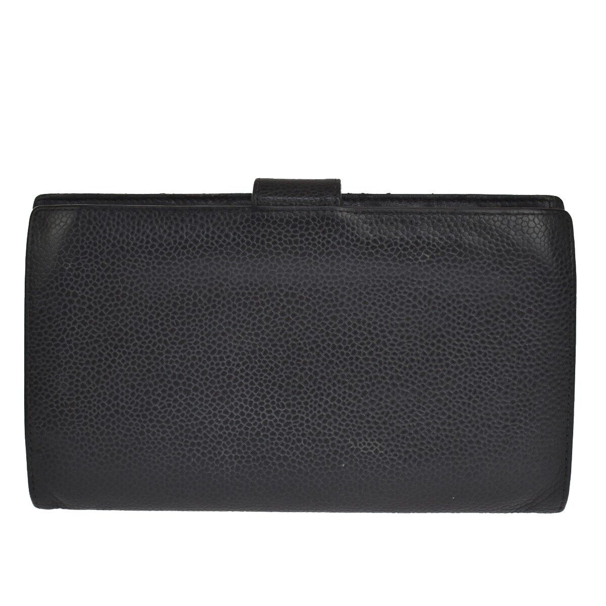 CHANEL CC Logo Long Bifold Wallet Purse Caviar Skin Leather Black GHW 61SH440