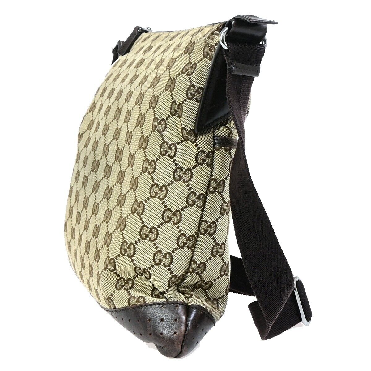 GUCCI Logo GG Pattern Shoulder Bag Canvas Leather Brown Gold Italy 67FA740