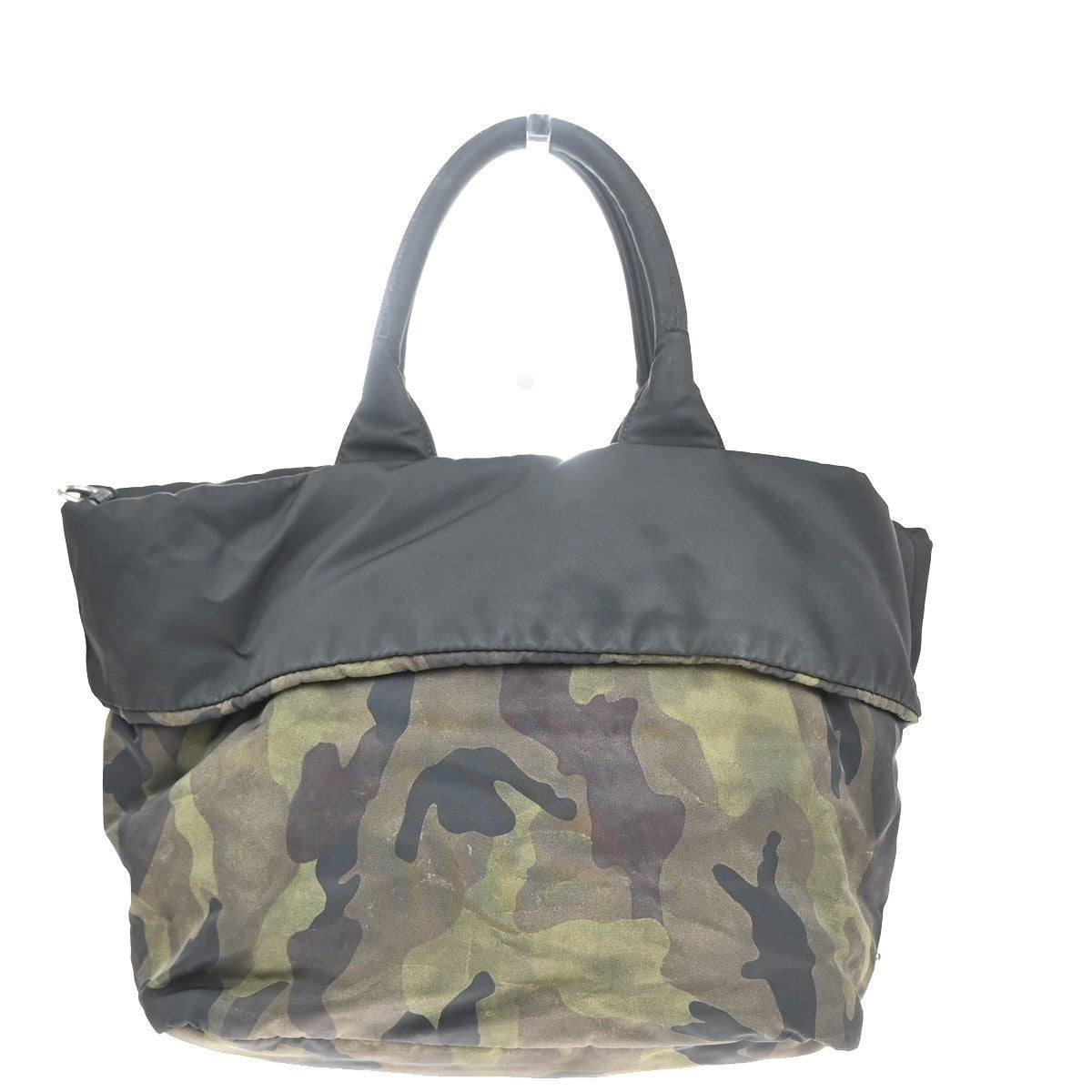 PRADA Logo Reversible Tessuto Hand Bag Nylon Leather Camouflage Black 35KP373