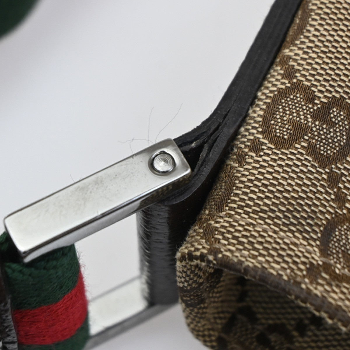 GUCCI Logo GG Pattern Web Messenger Bag Canvas Leather Brown SHW Italy 34KC493