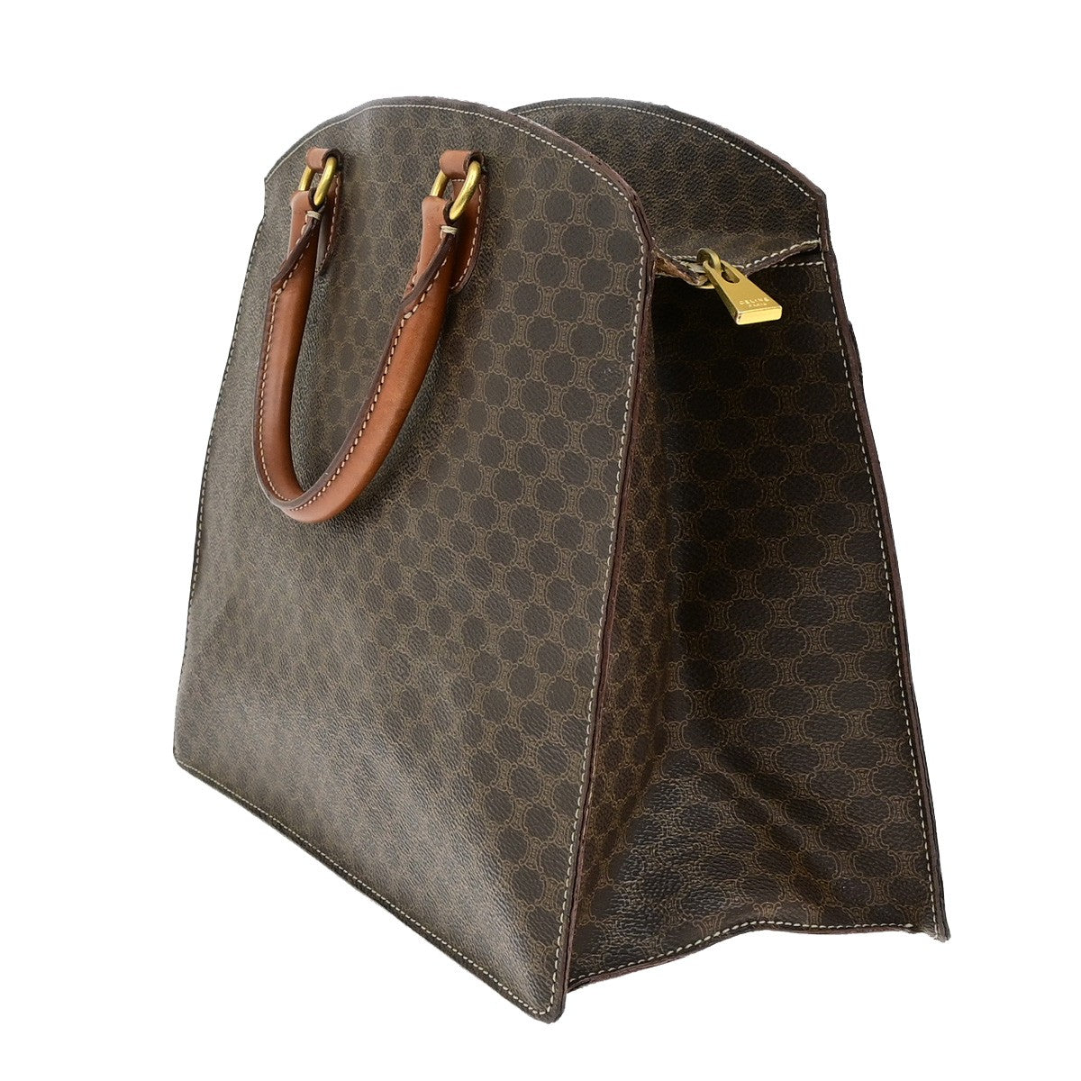 CELINE Logo Macadam Pattern Hand Bag PVC Leather Brown GHW Italy 60YH140