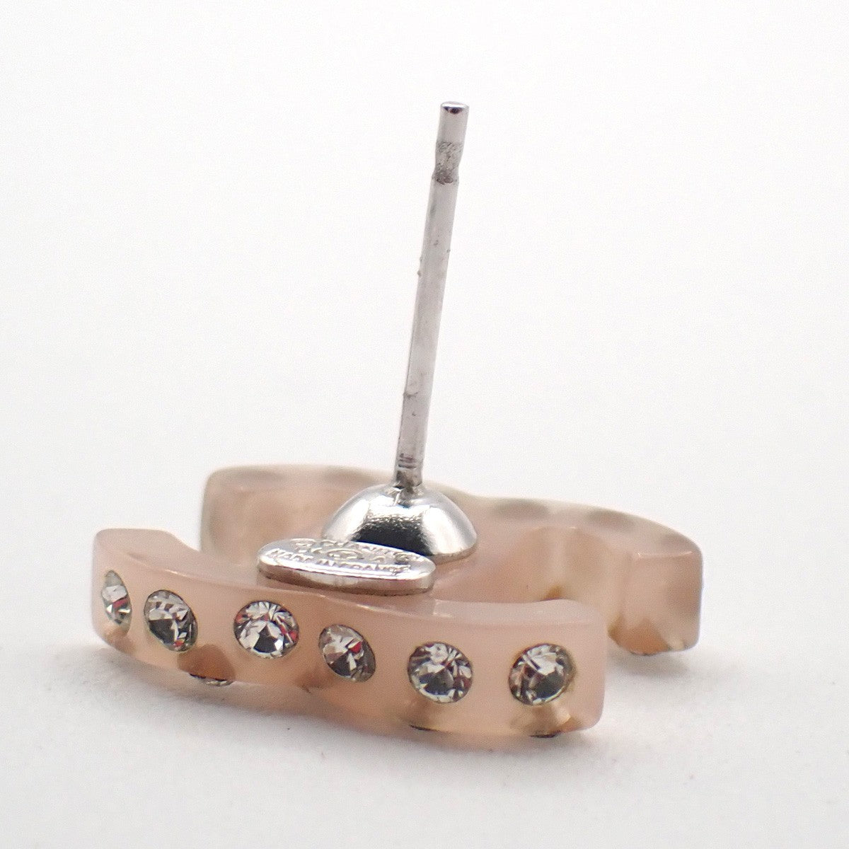 CHANEL CC Logo Rhinestone Pierce 04A Beige Plastic SHW France Accessory 38RL965